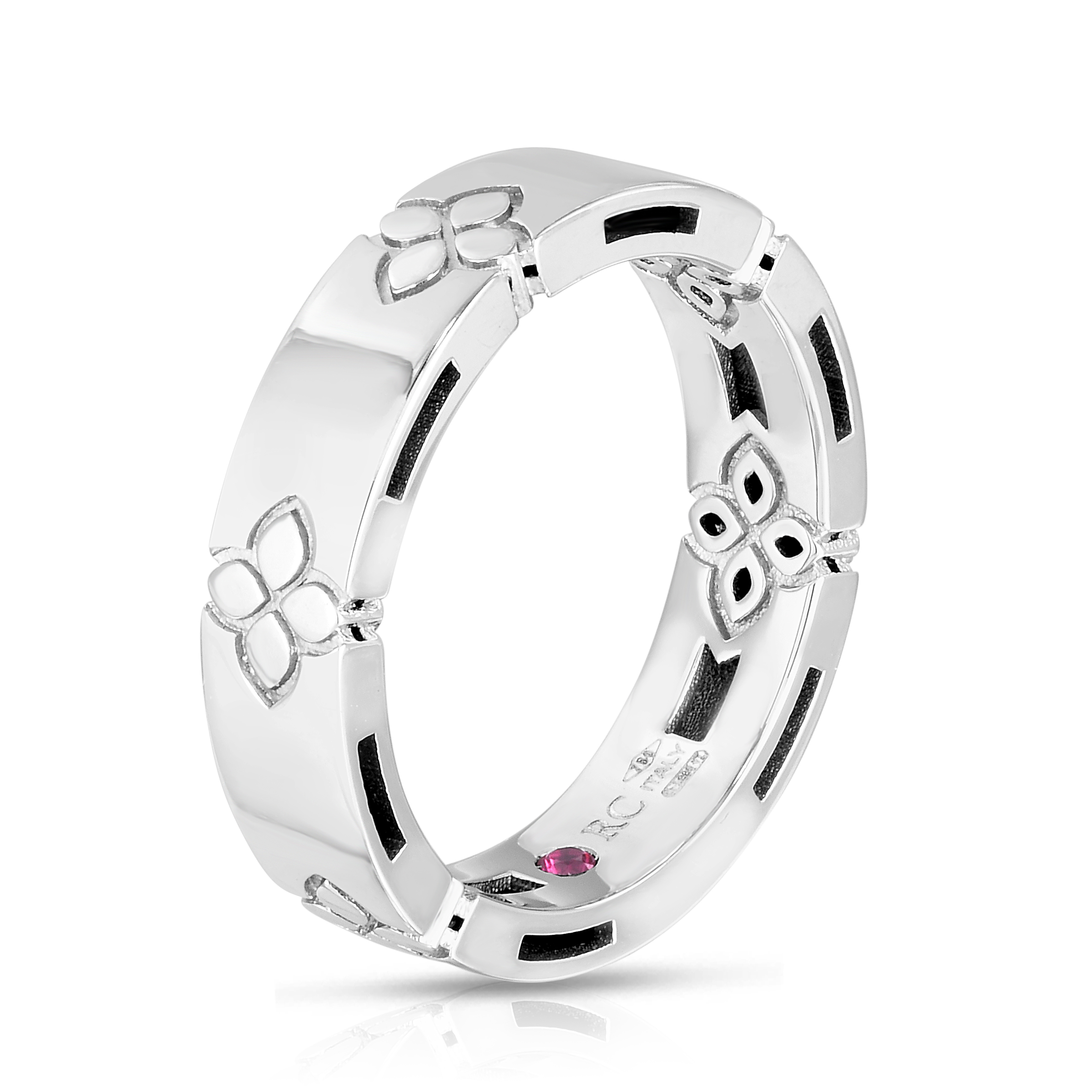 18k White Gold Love In Verona Etched Flowers Narrow Ring