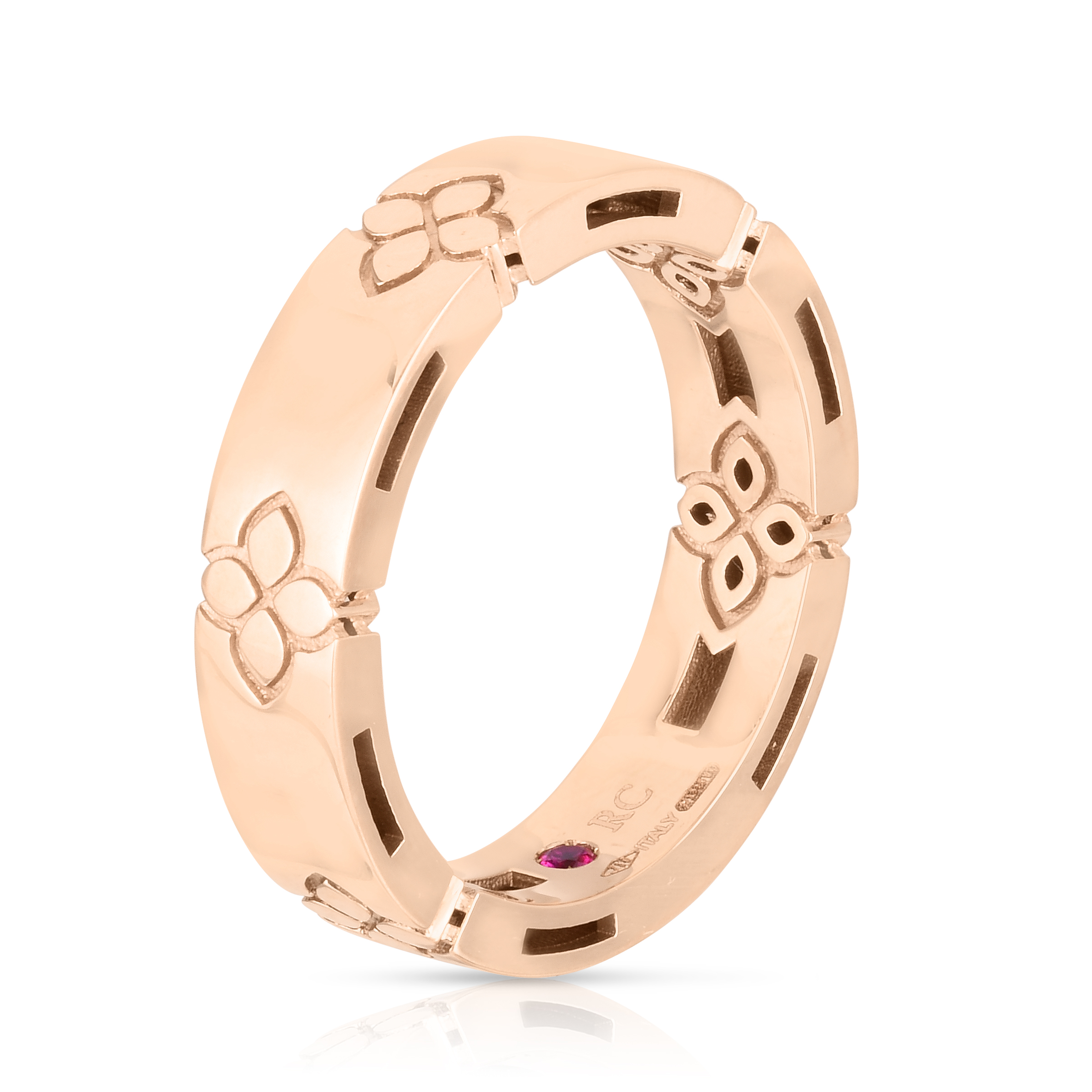 18k Rose Gold Love In Verona Etched Flowers Narrow Ring