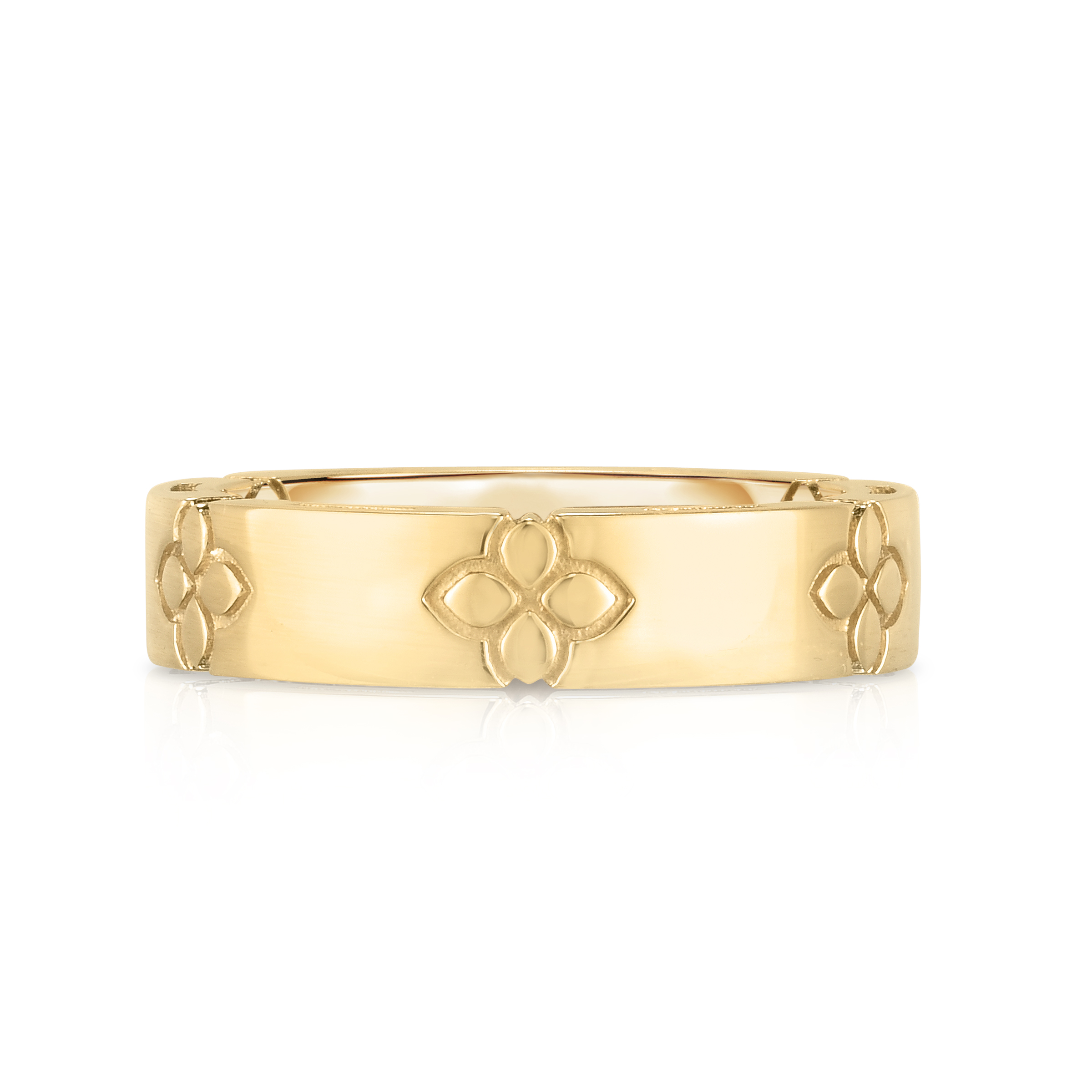 18k Yellow Gold Love In Verona Etched Flowers Narrow Ring