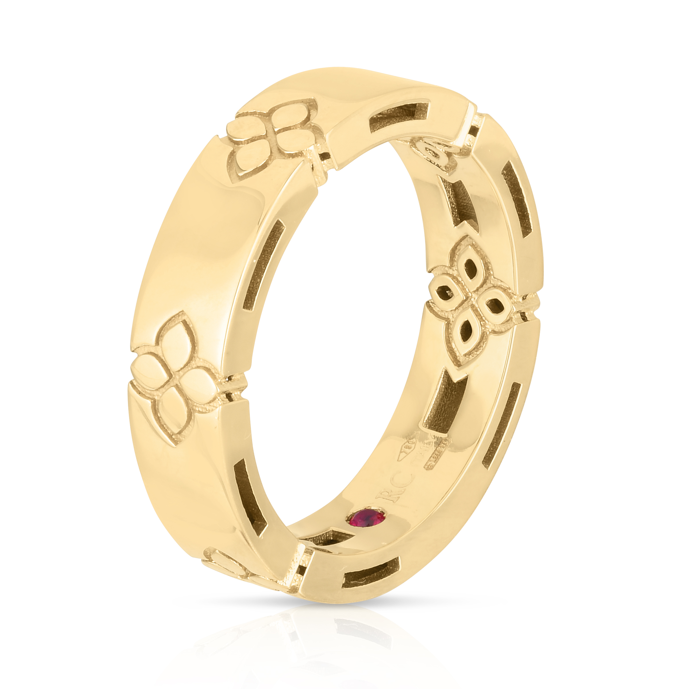 18k Yellow Gold Love In Verona Etched Flowers Narrow Ring