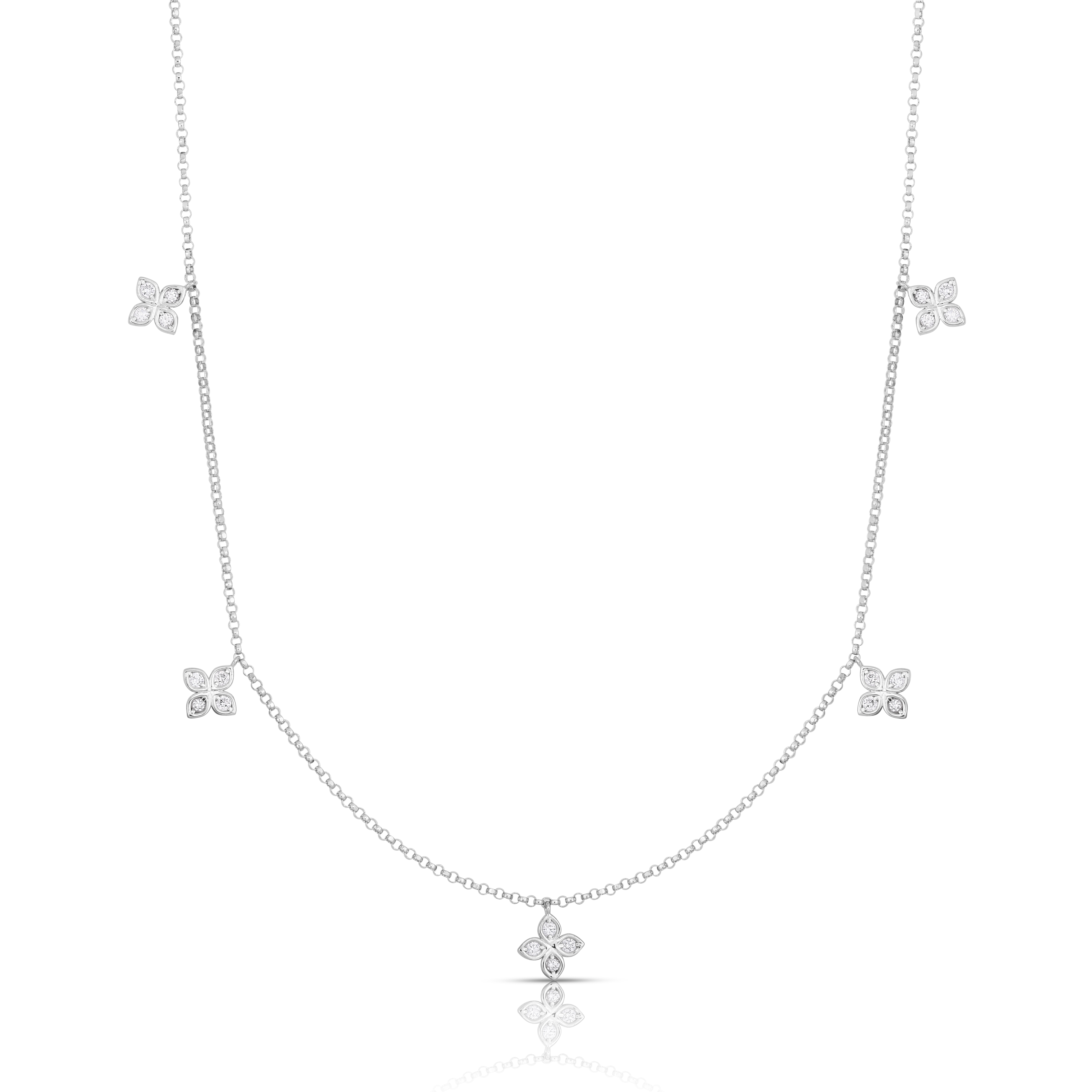 18k White Gold Love By The Inch Dangling 5 Station Flower Necklace