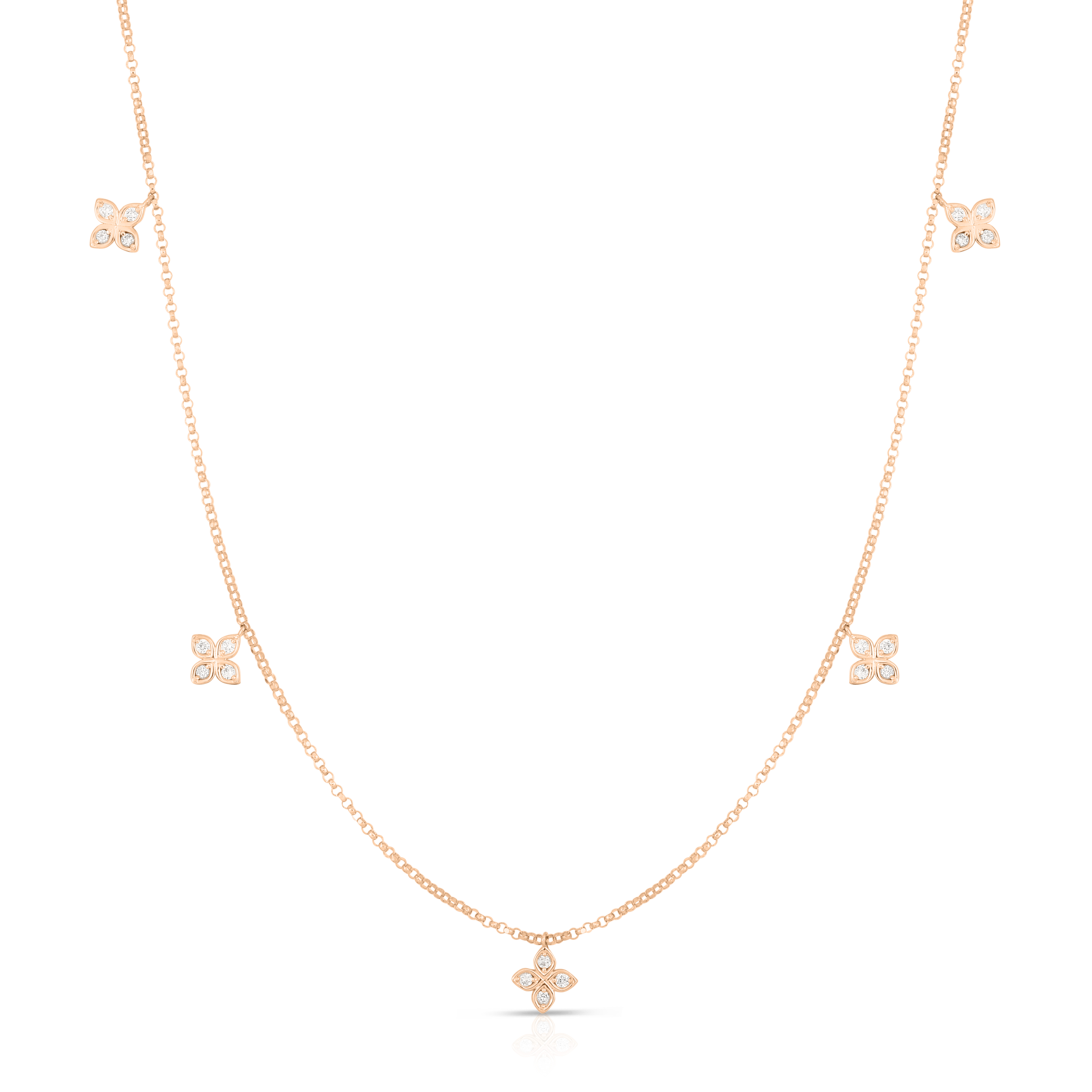 18k Rose Gold Love By The Inch Dangling Five Station Flower Necklace