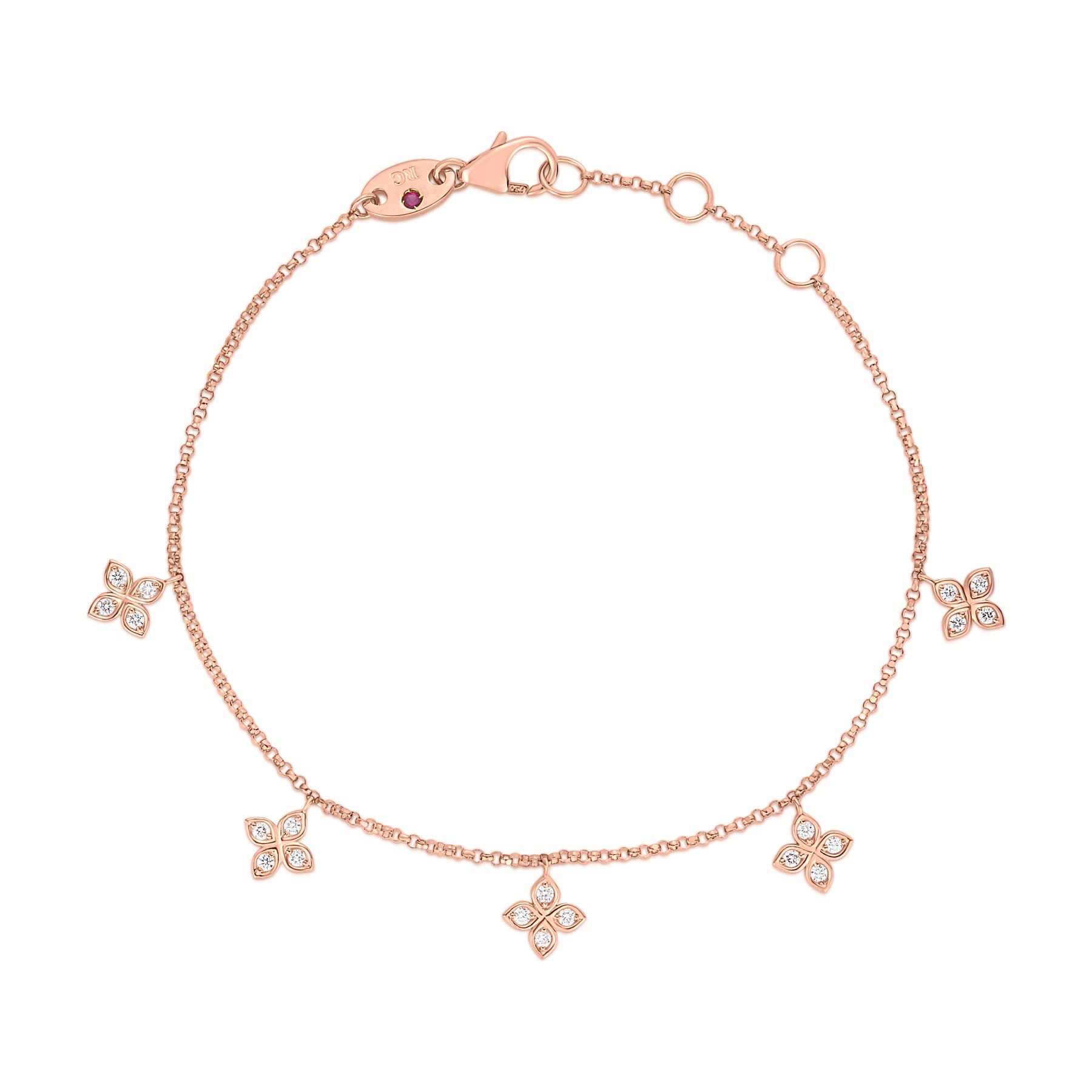 18k Rose Gold Love By The Inch Dangling Five Station Flower Bracelet