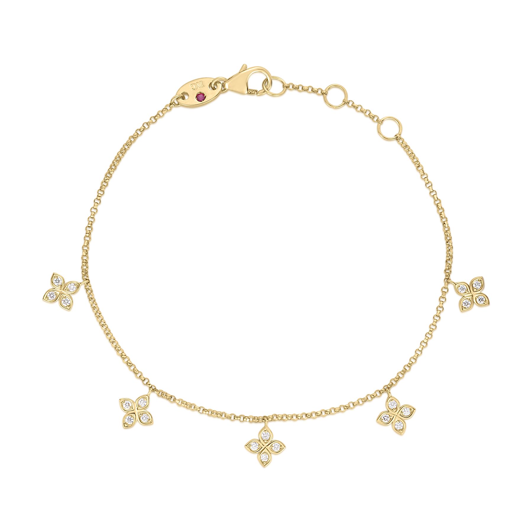 18k Yellow Gold Love By The Inch Dangling 5 Station Flower Bracelet