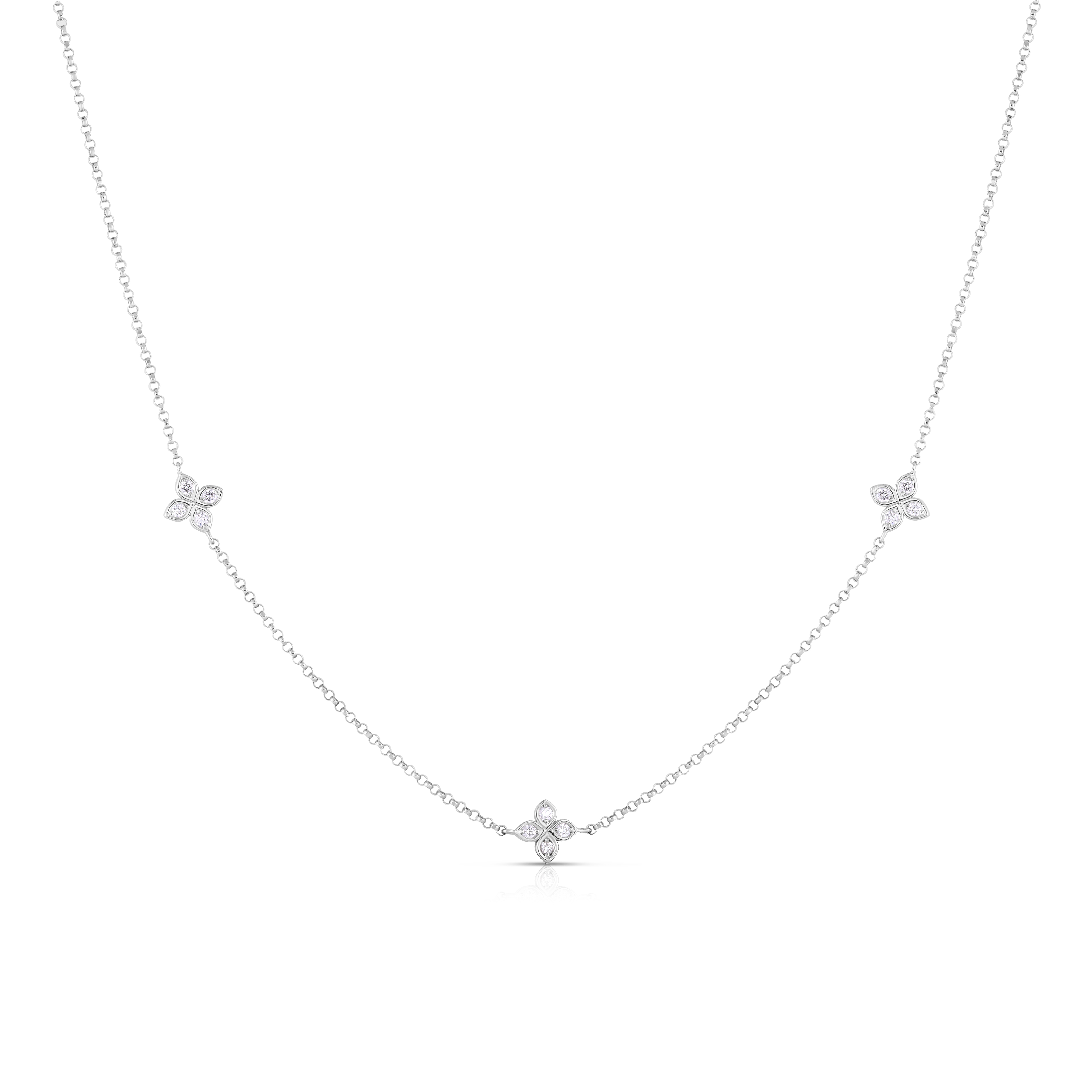 18k White Gold Love By The Inch 3 Station Flower Necklace