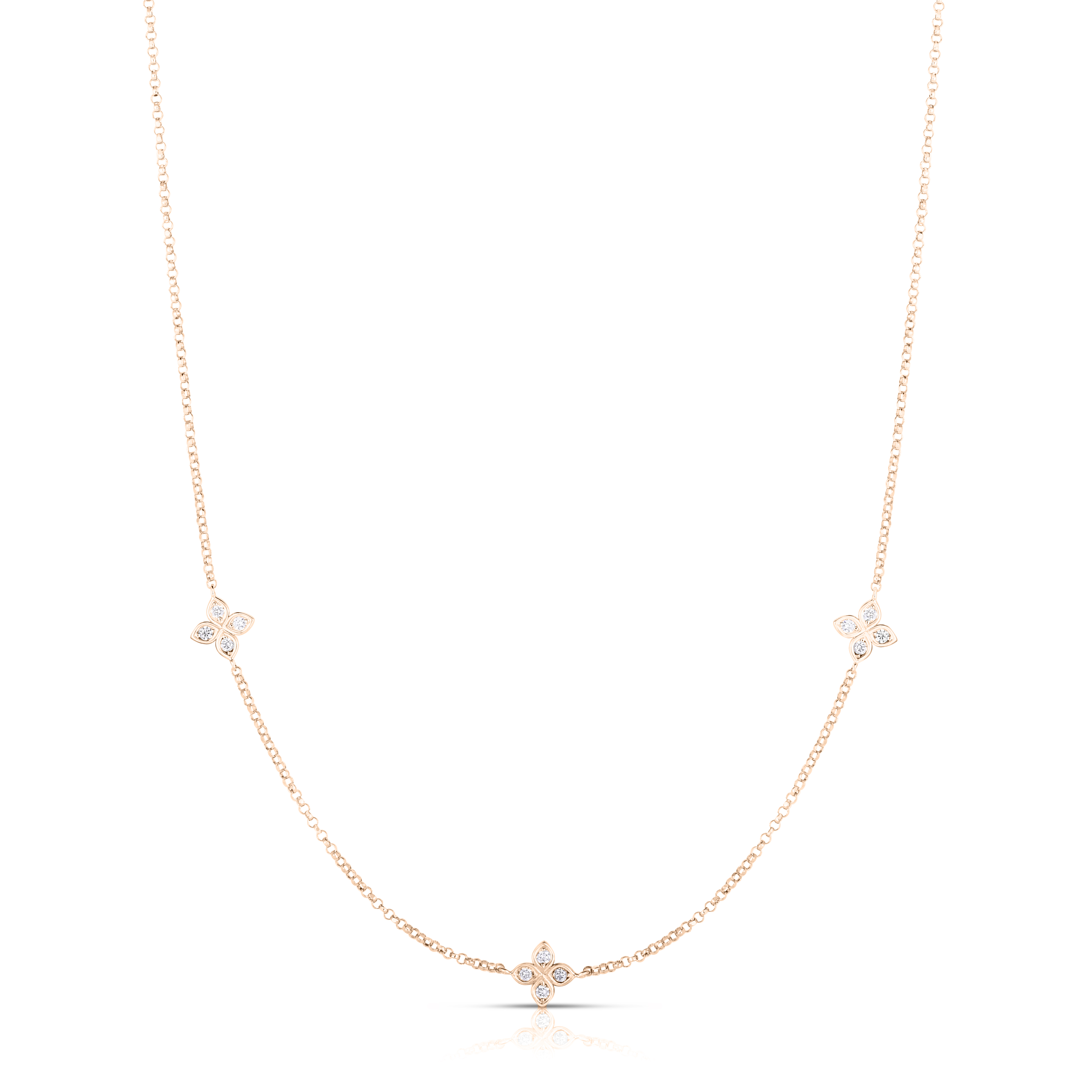 18k Rose Gold Love By The Inch Three Station Flower Necklace