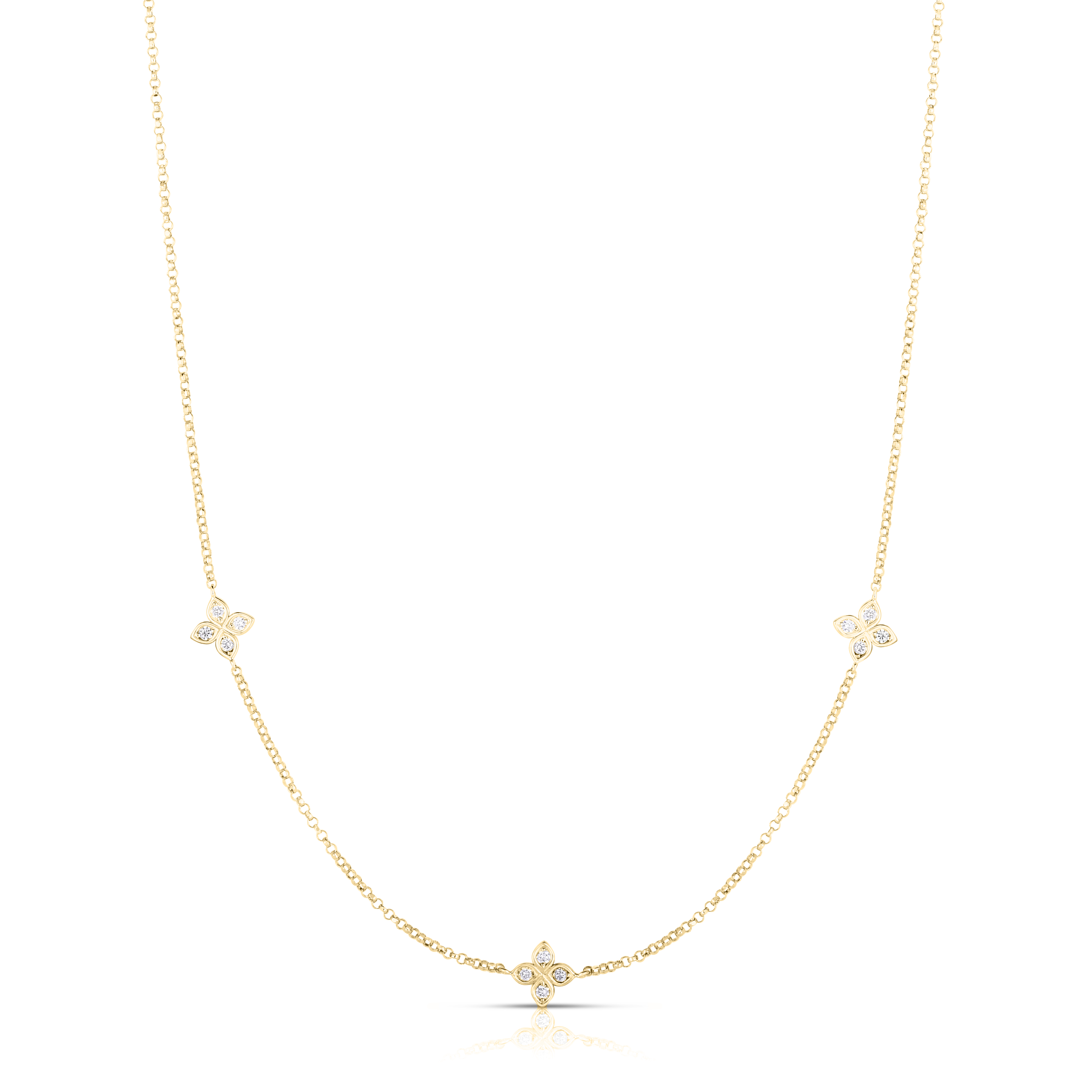 18k Yellow Gold Love By The Inch Three Station Flower Necklace