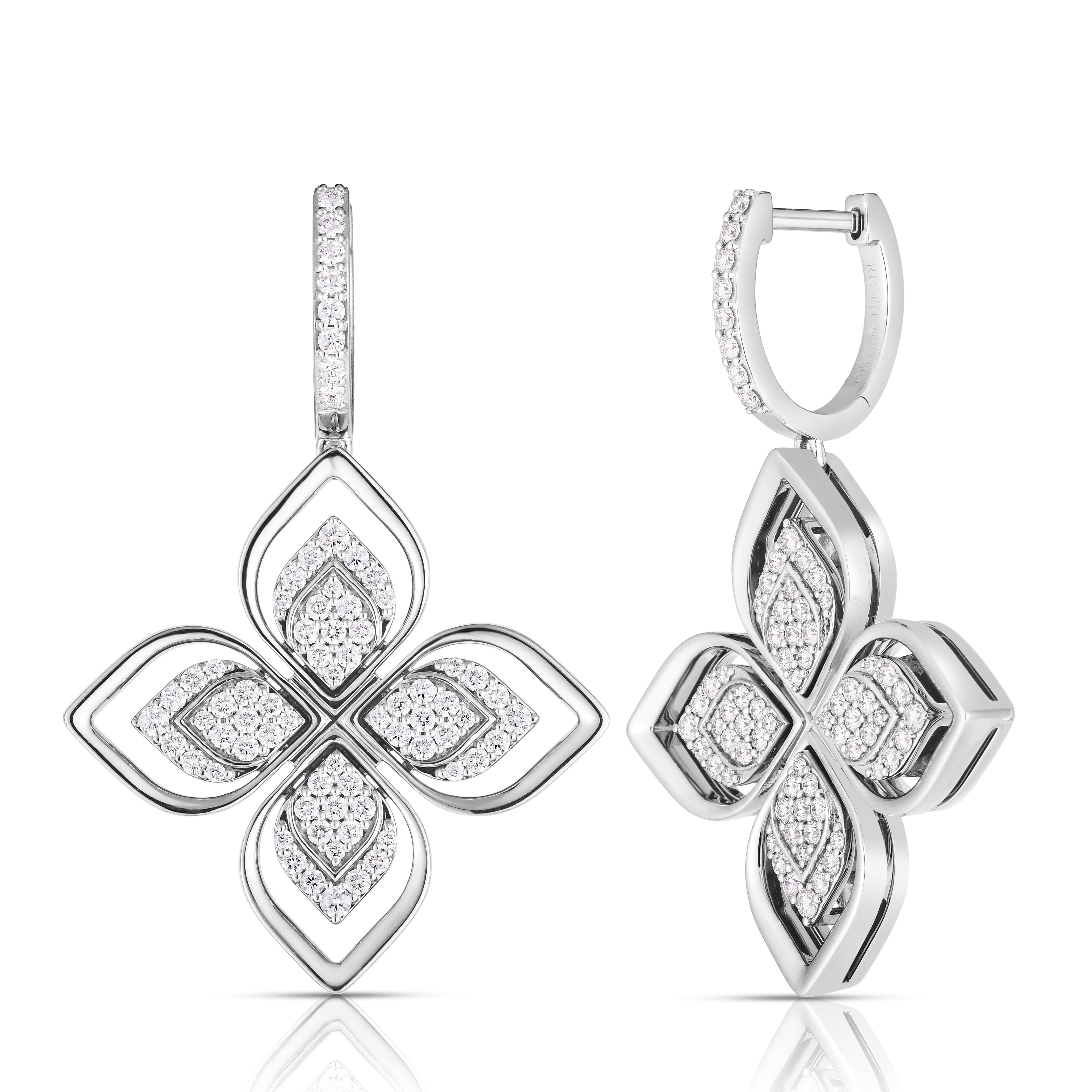 18k White Gold Venetian Princess Pave Open Frame Diamond Flower Earrings