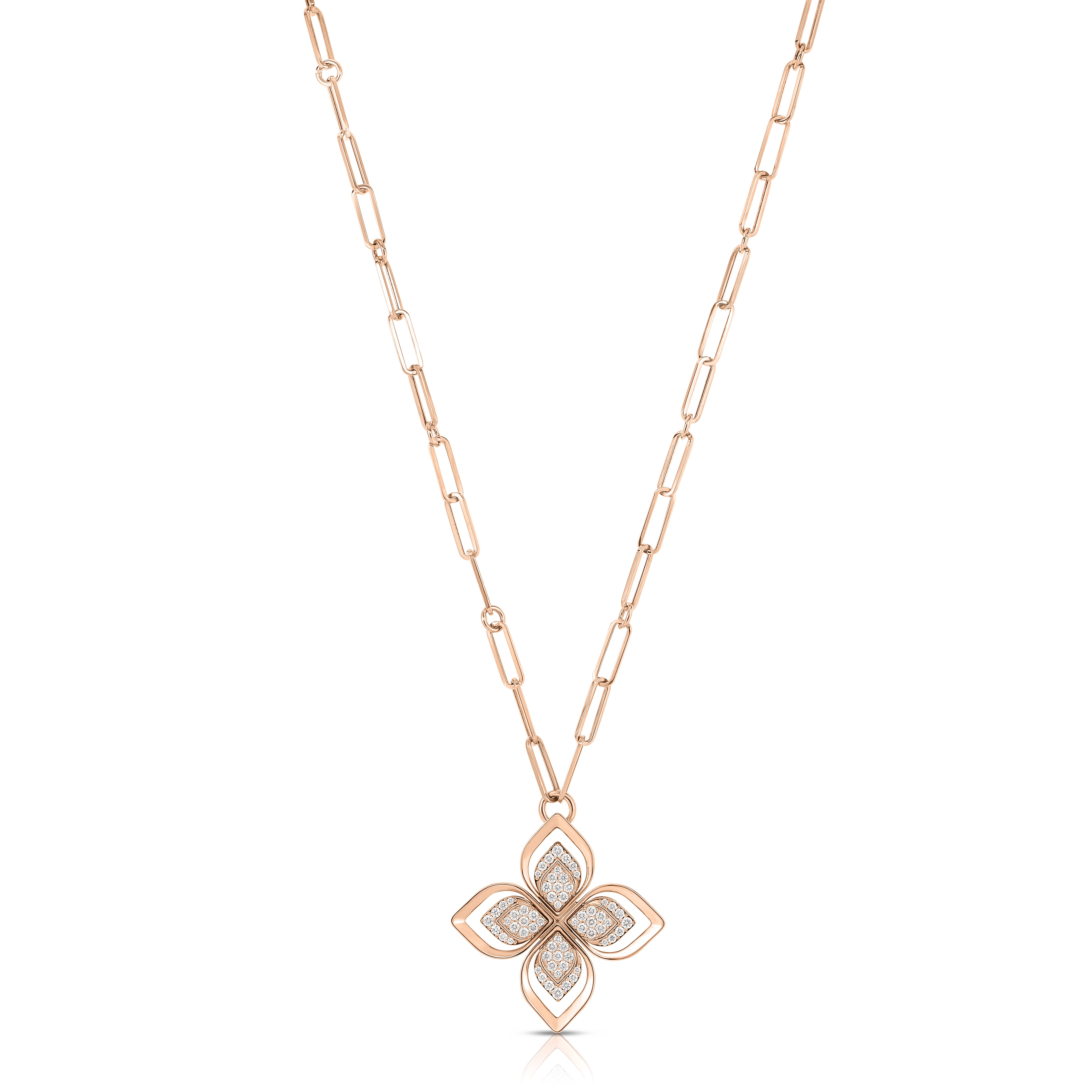 18k Rose Gold Venetian Princess Pave Open Frame Diamond Flower Long Necklace