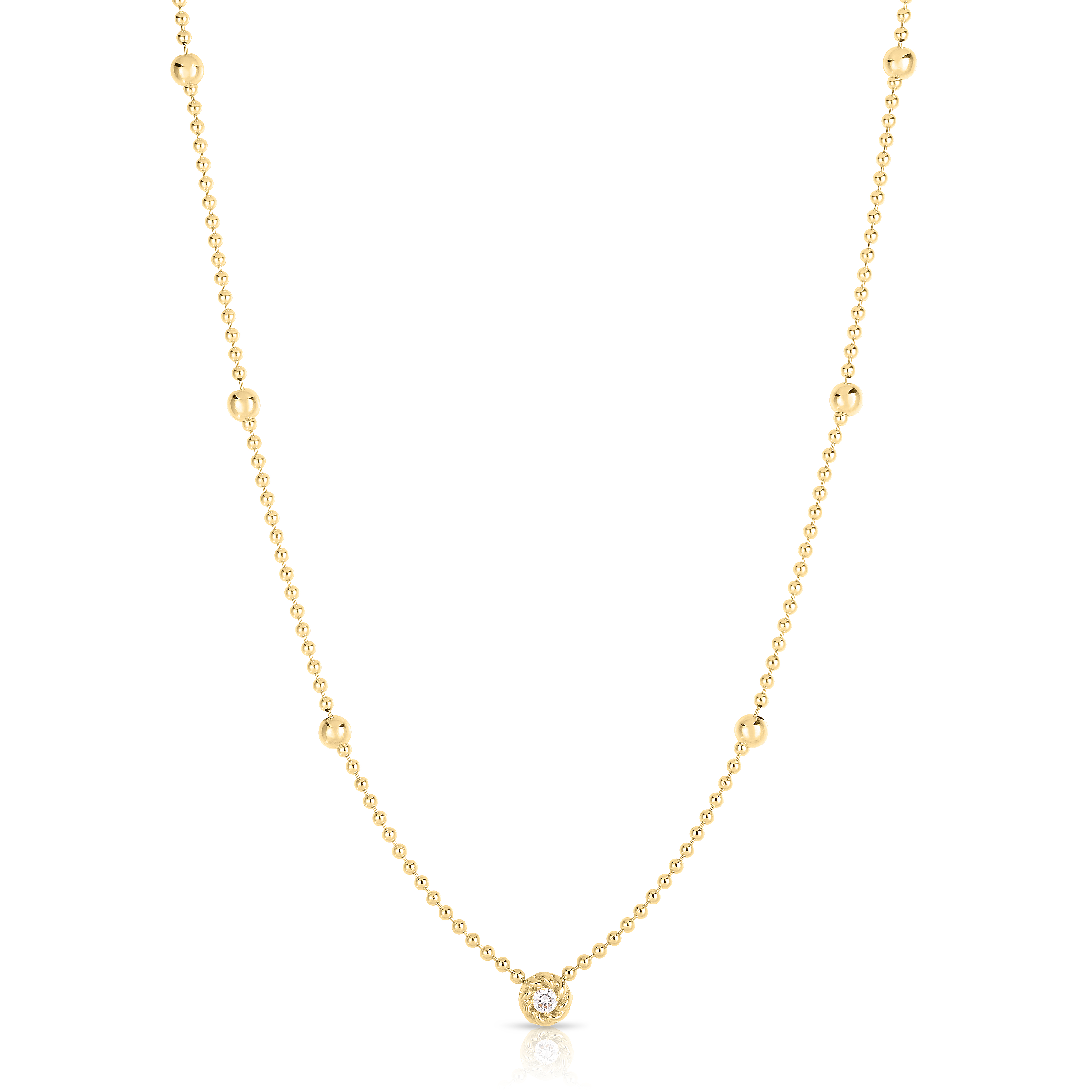 18k Yellow Designer Gold Diamond Alternating Bead & Diamond Accent Necklace