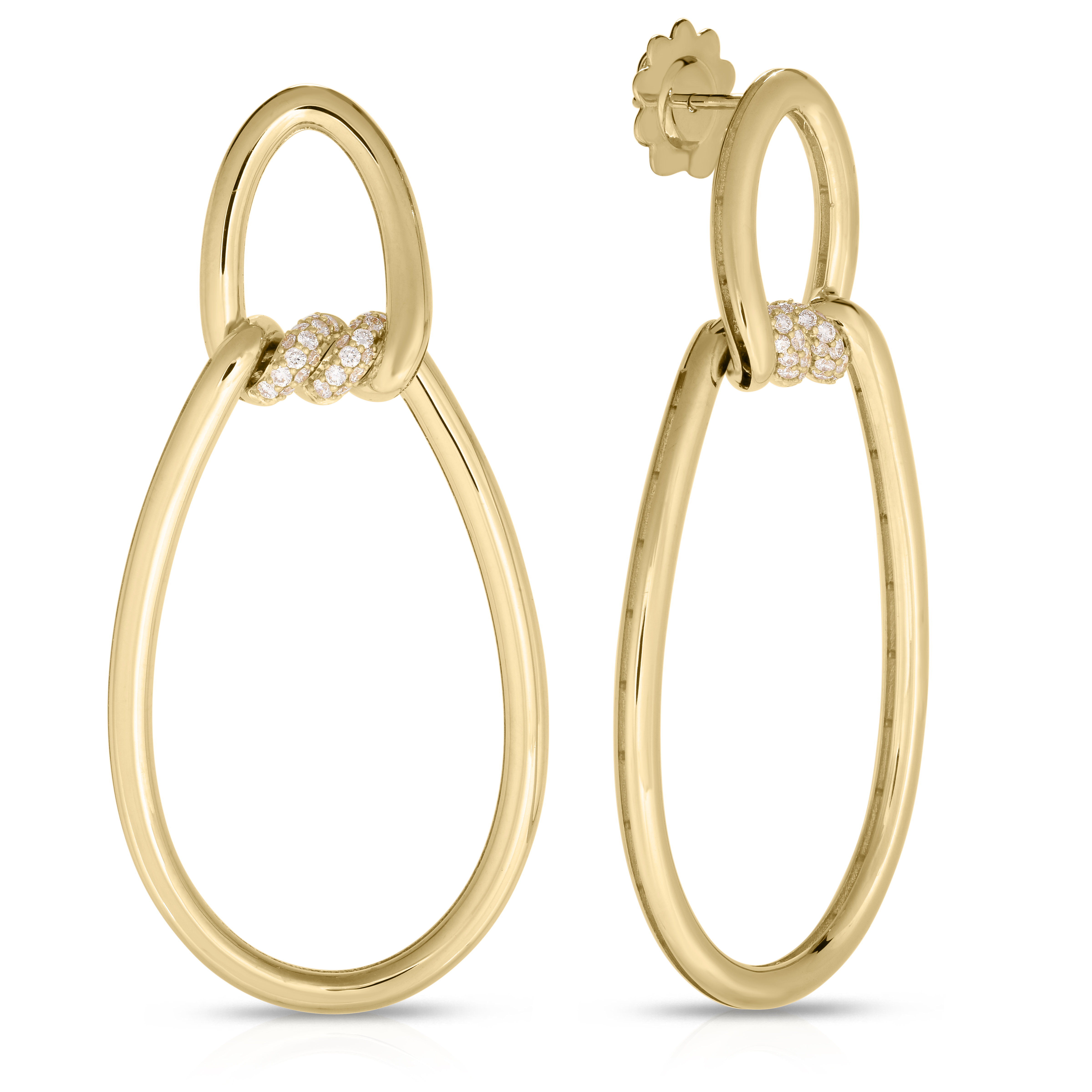 18k Yellow Gold Cialoma Diamond Accent Oval Door Knocker Earrings