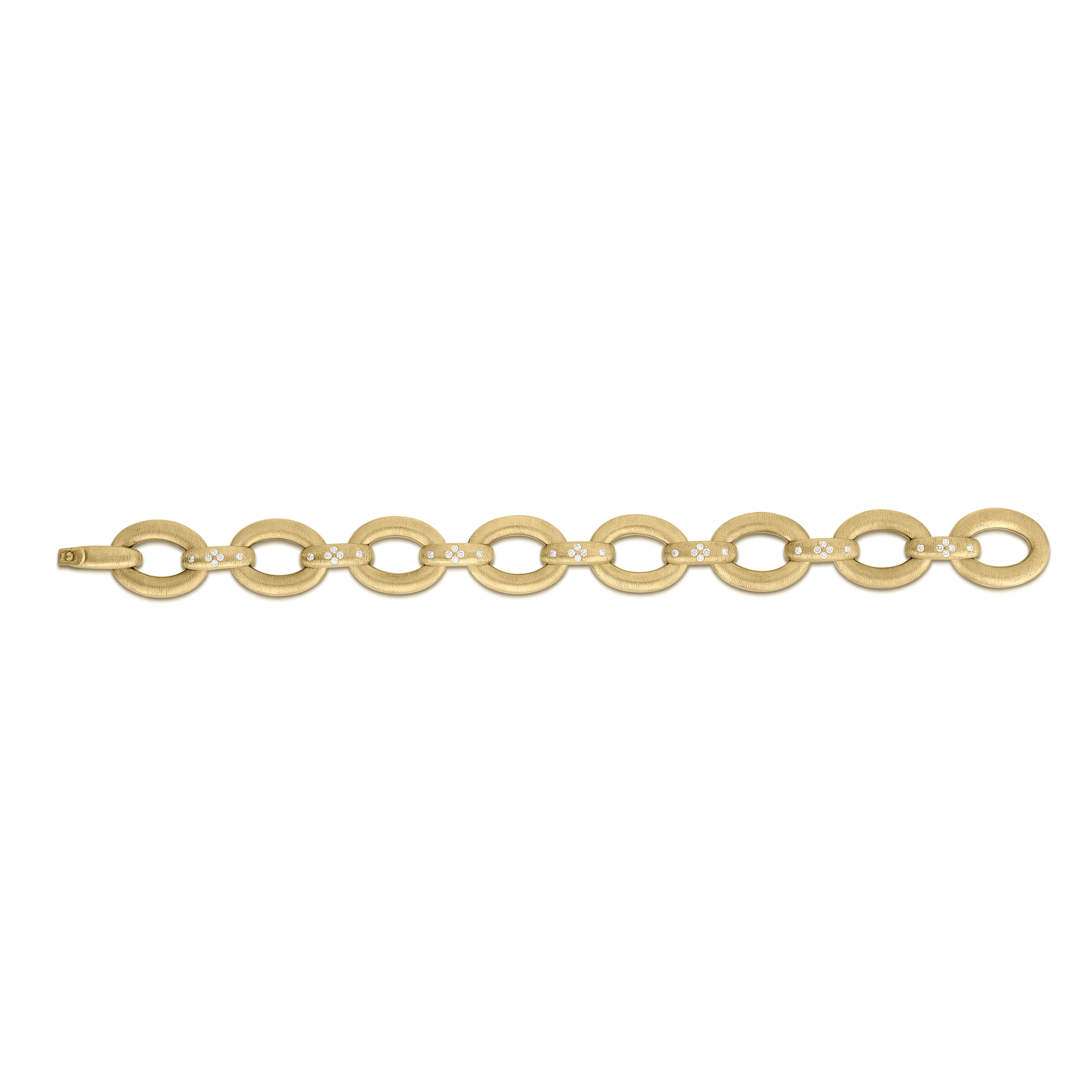 18k Yellow Gold Duchessa Diamond & Satin Finish Oval Link Bracelet