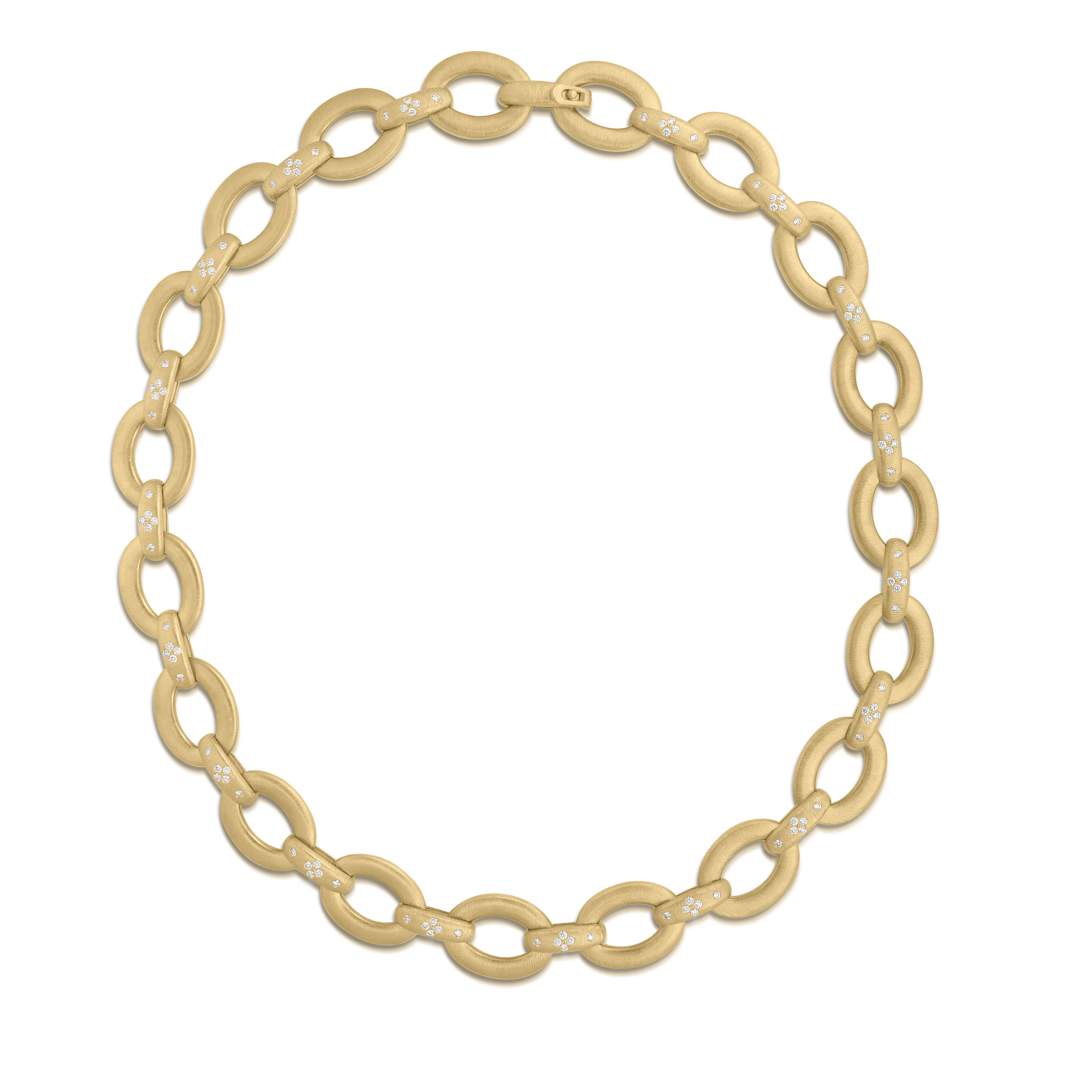 18k Yellow Gold Duchessa Diamond & Satin Finish Oval Link Collar