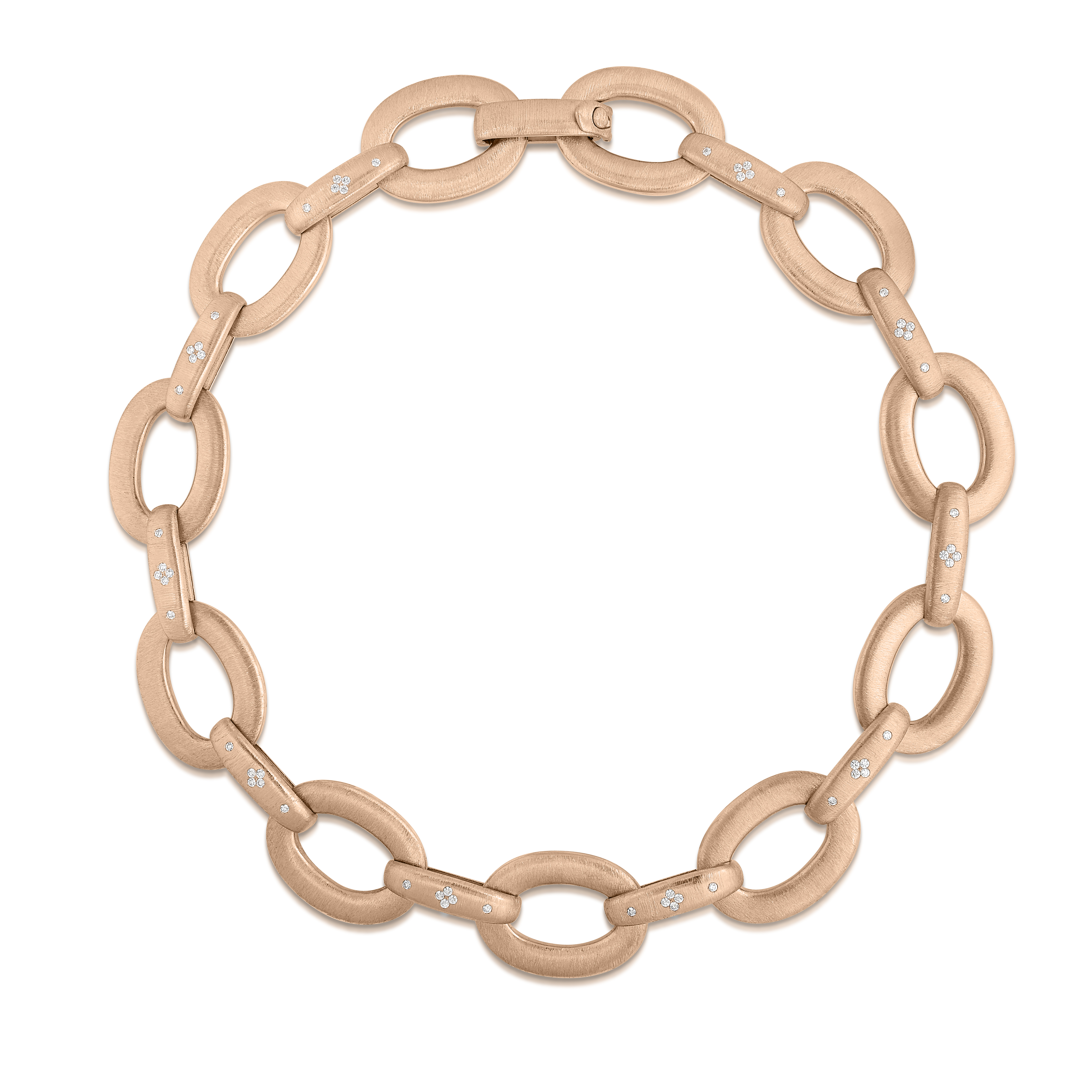 18k Rose Gold Duchessa Diamond & Satin Finish Oval Link Necklace