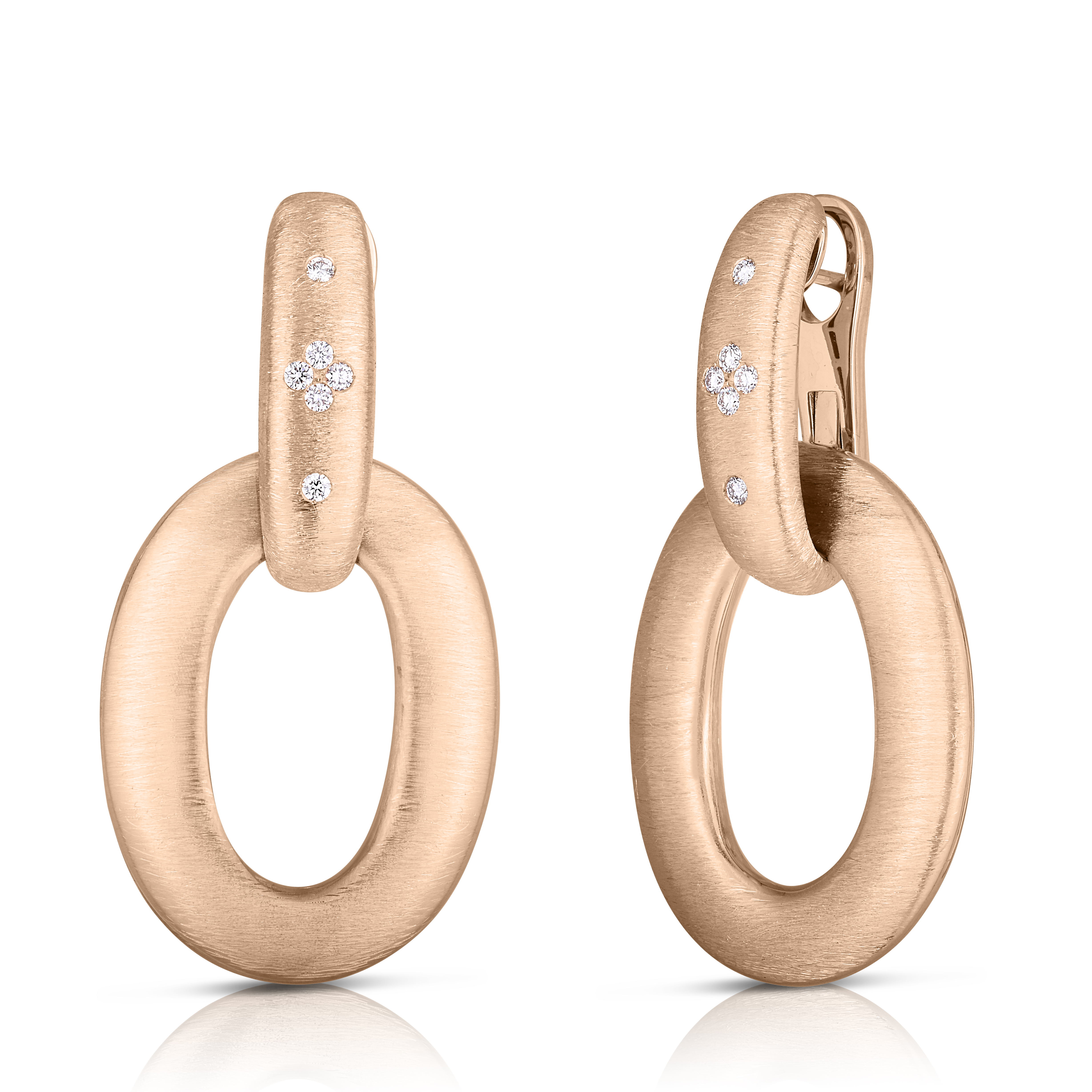 18k Rose Gold Duchessa Diamond & Satin Finish Large Door Knocker Earrings