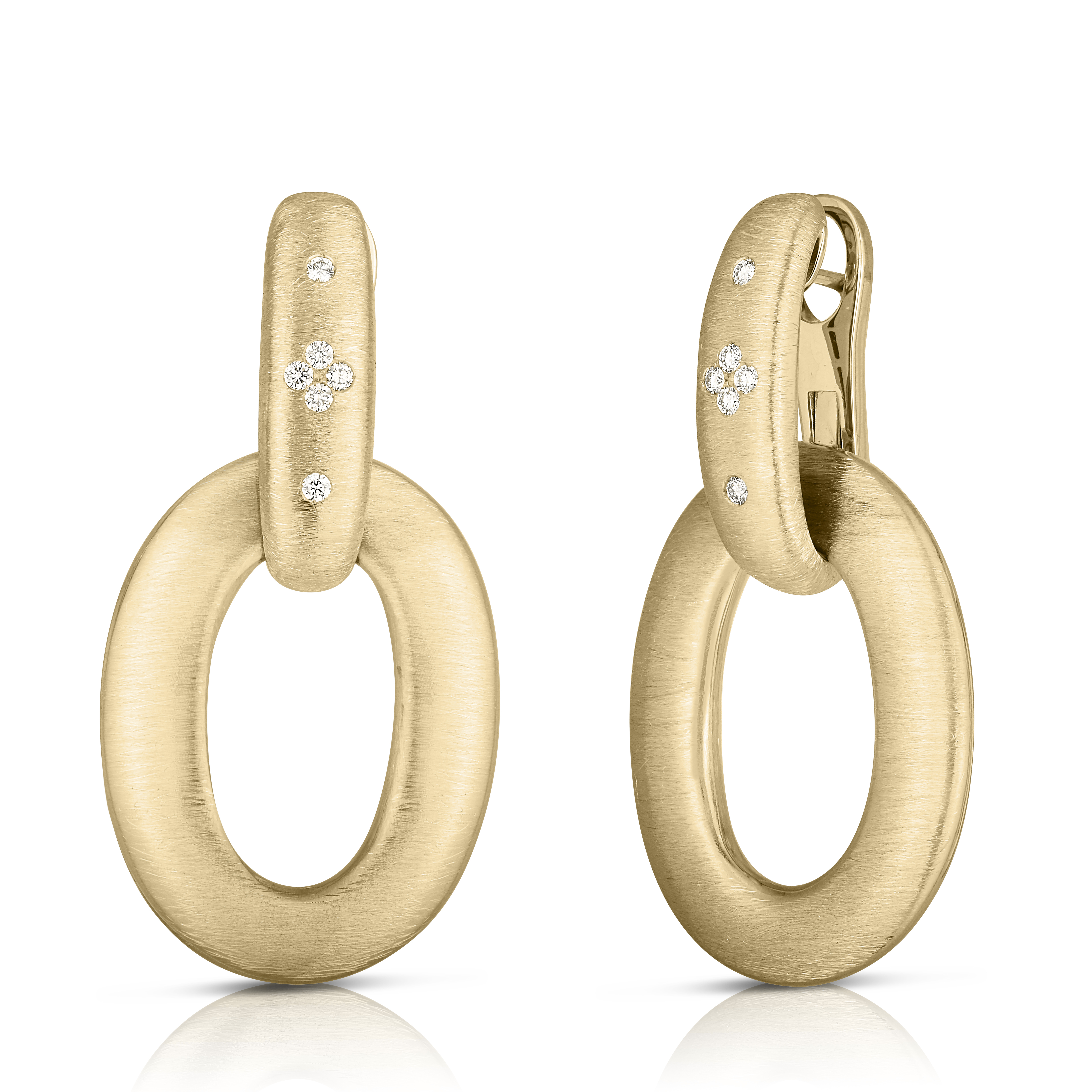 18k Yellow Gold Duchessa Diamond & Satin Finish Large Door Knocker Earrings