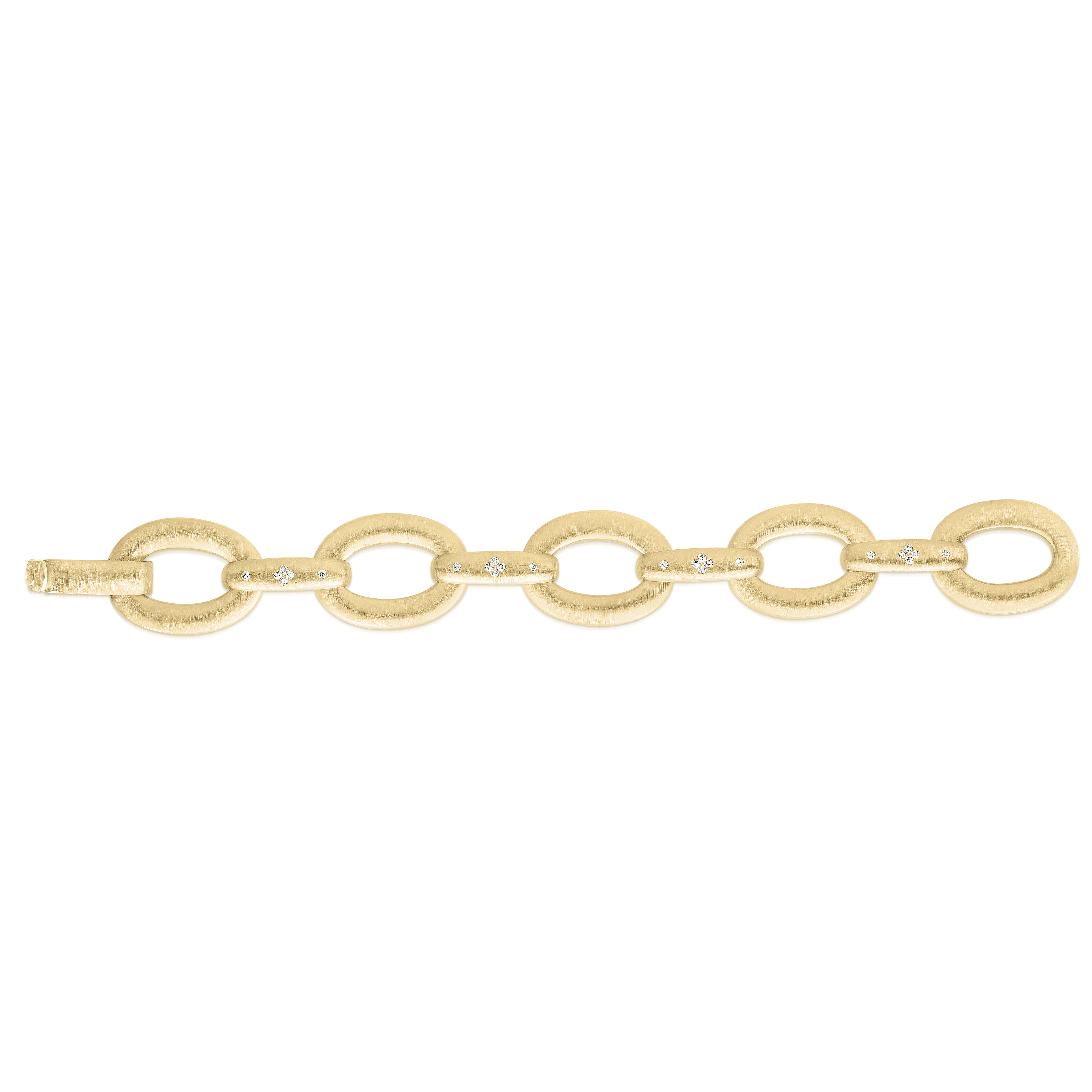 18k Yellow Gold Duchessa Diamond & Satin Finish Large Oval Link Bracelet