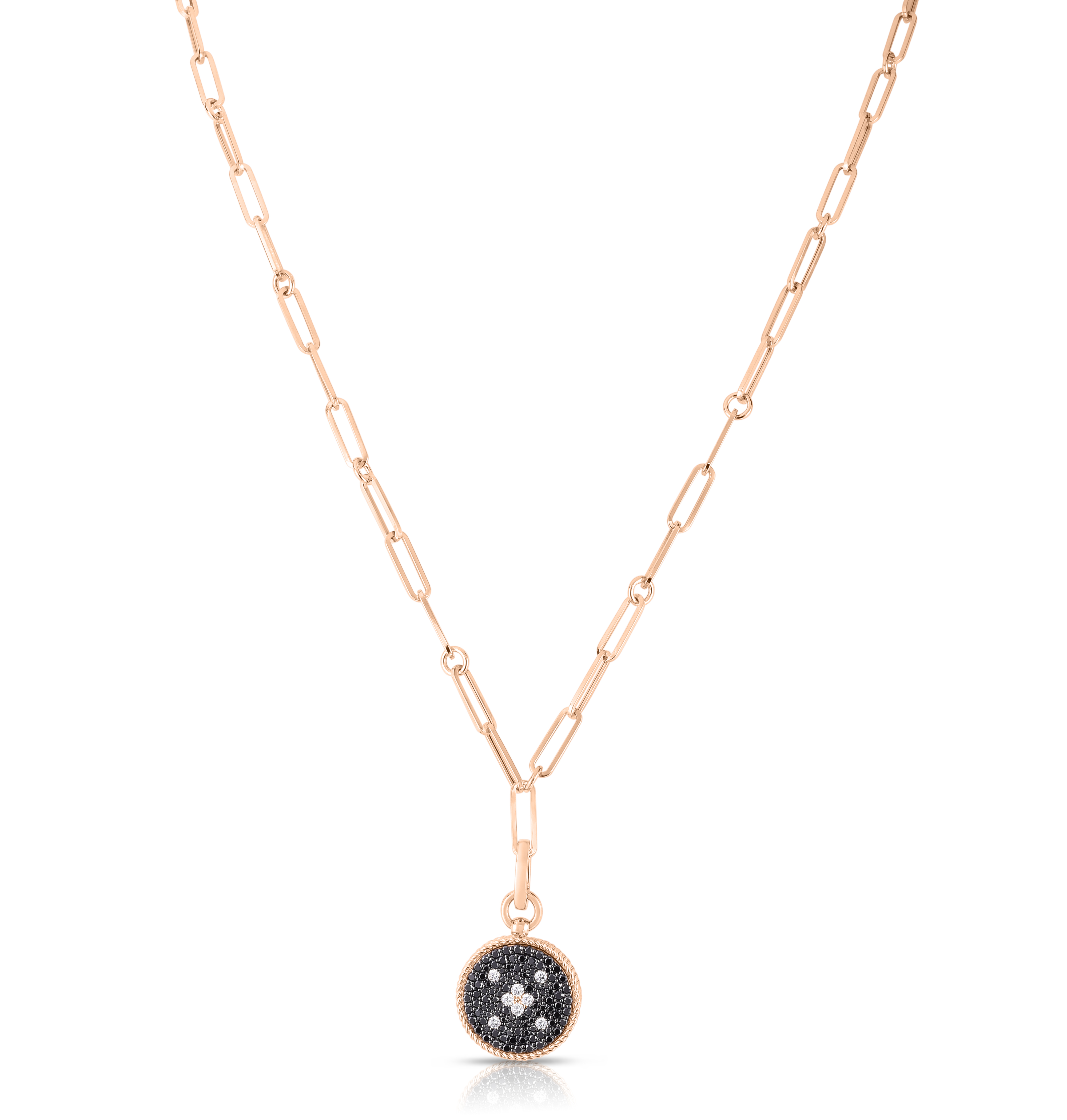 18k Rose Gold Venetian Princess Black & White Diamond Small Medallion Necklace