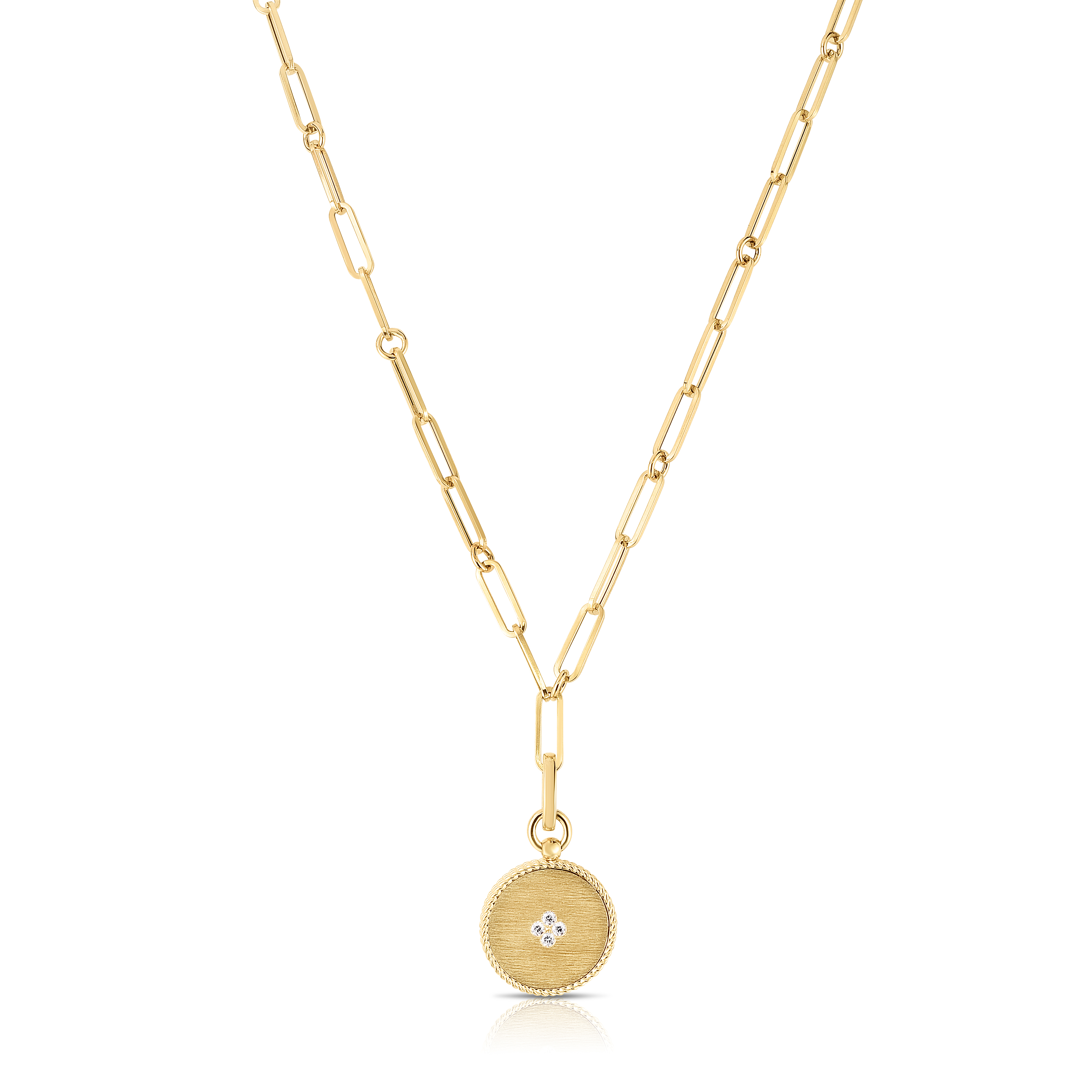 18k Yellow Gold Venetian Princess Small Diamond & Mop Medallion Necklace