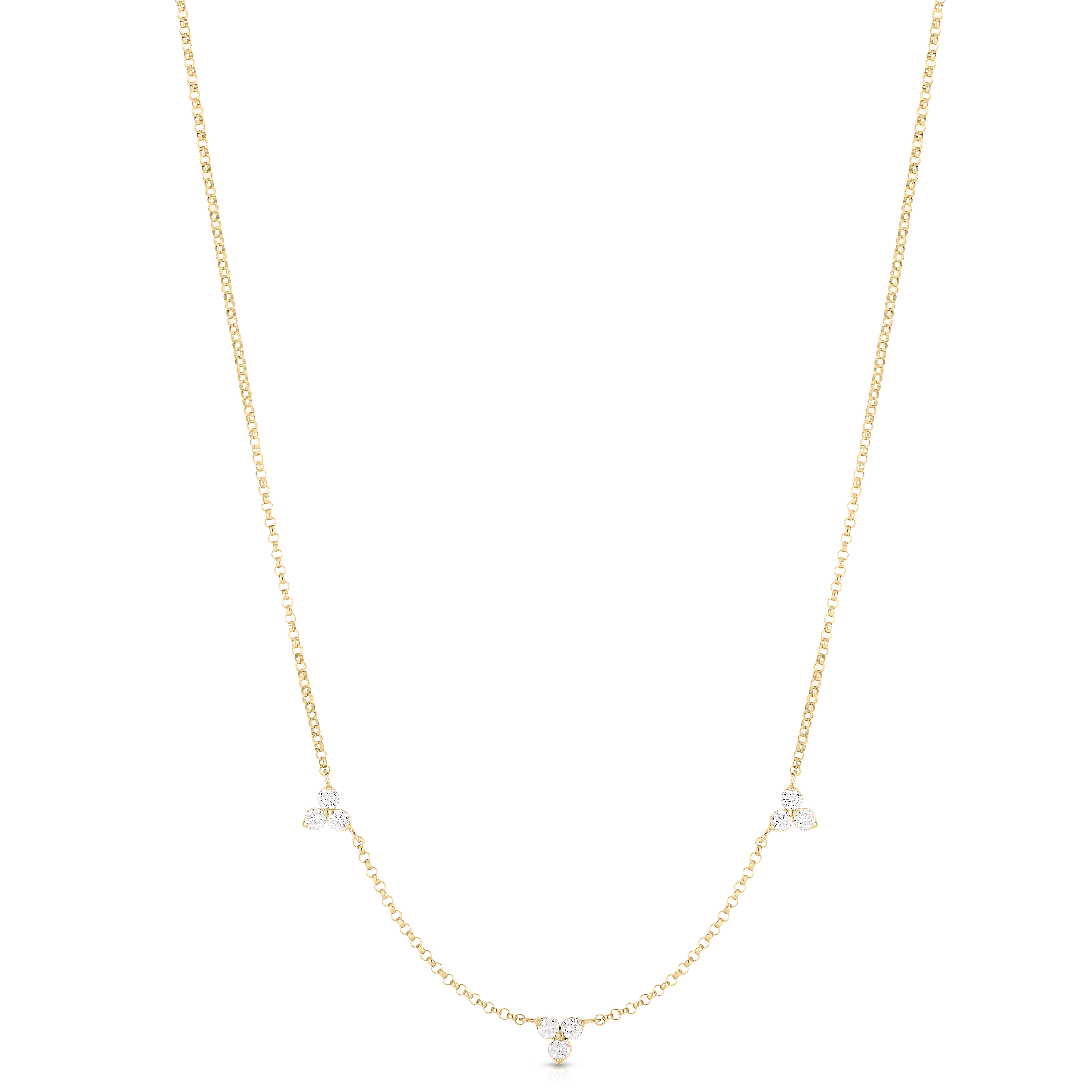 18k Yellow Gold Diamonds By The Inch Three Station Flower Necklace
