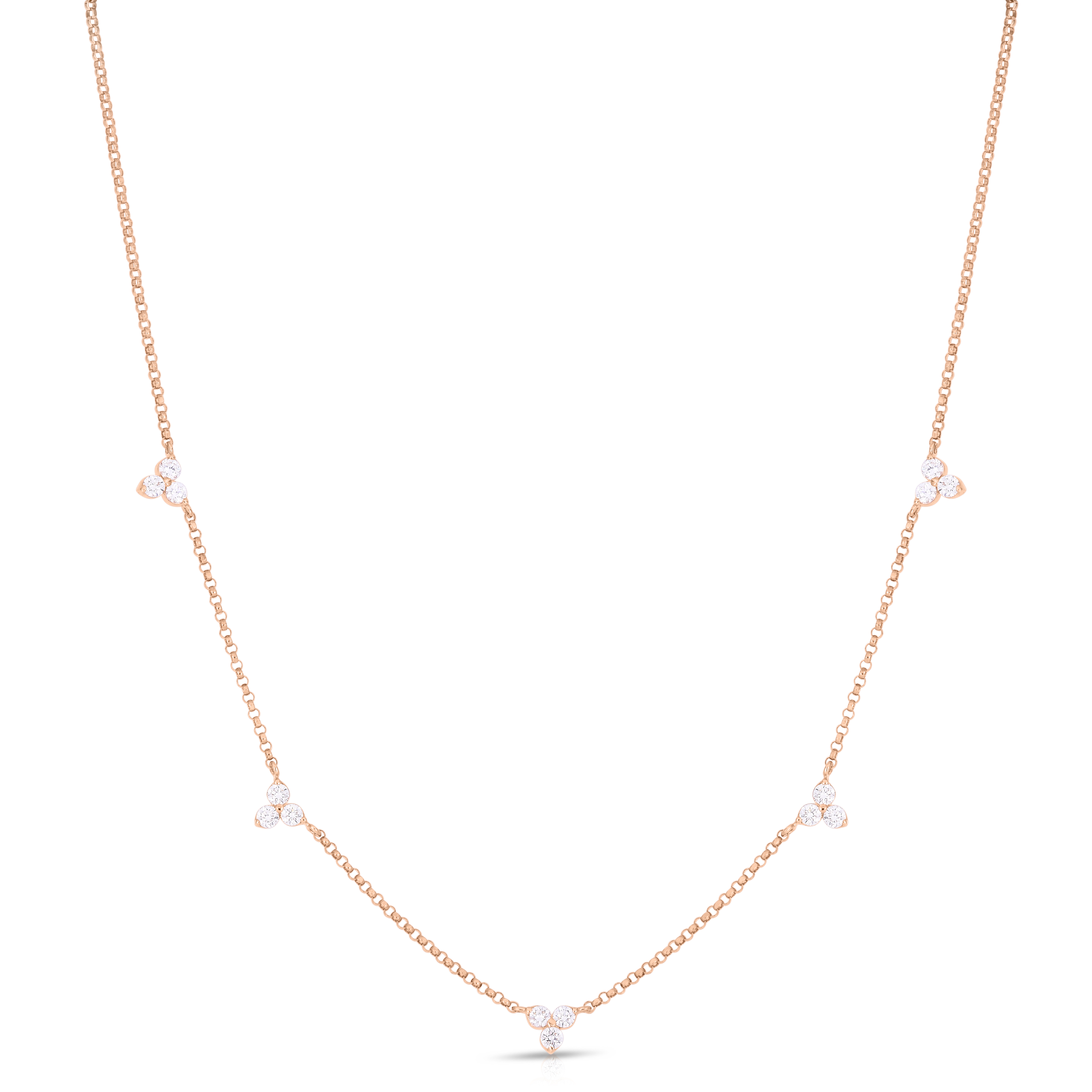 18k Rose Gold Diamonds By The Inch Five Station Flower Necklace