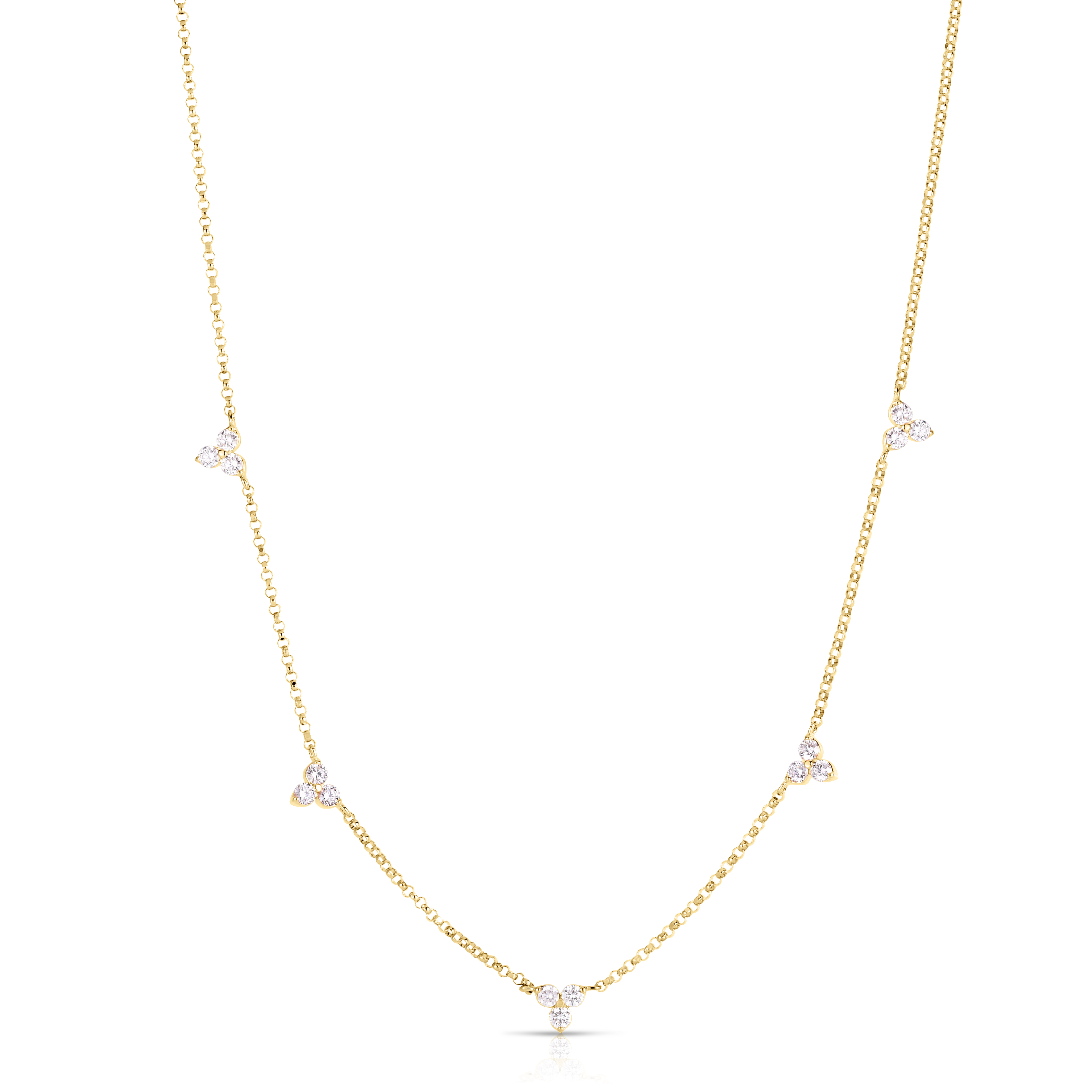 18k Yellow Gold Diamonds By The Inch Five Station Flower Necklace
