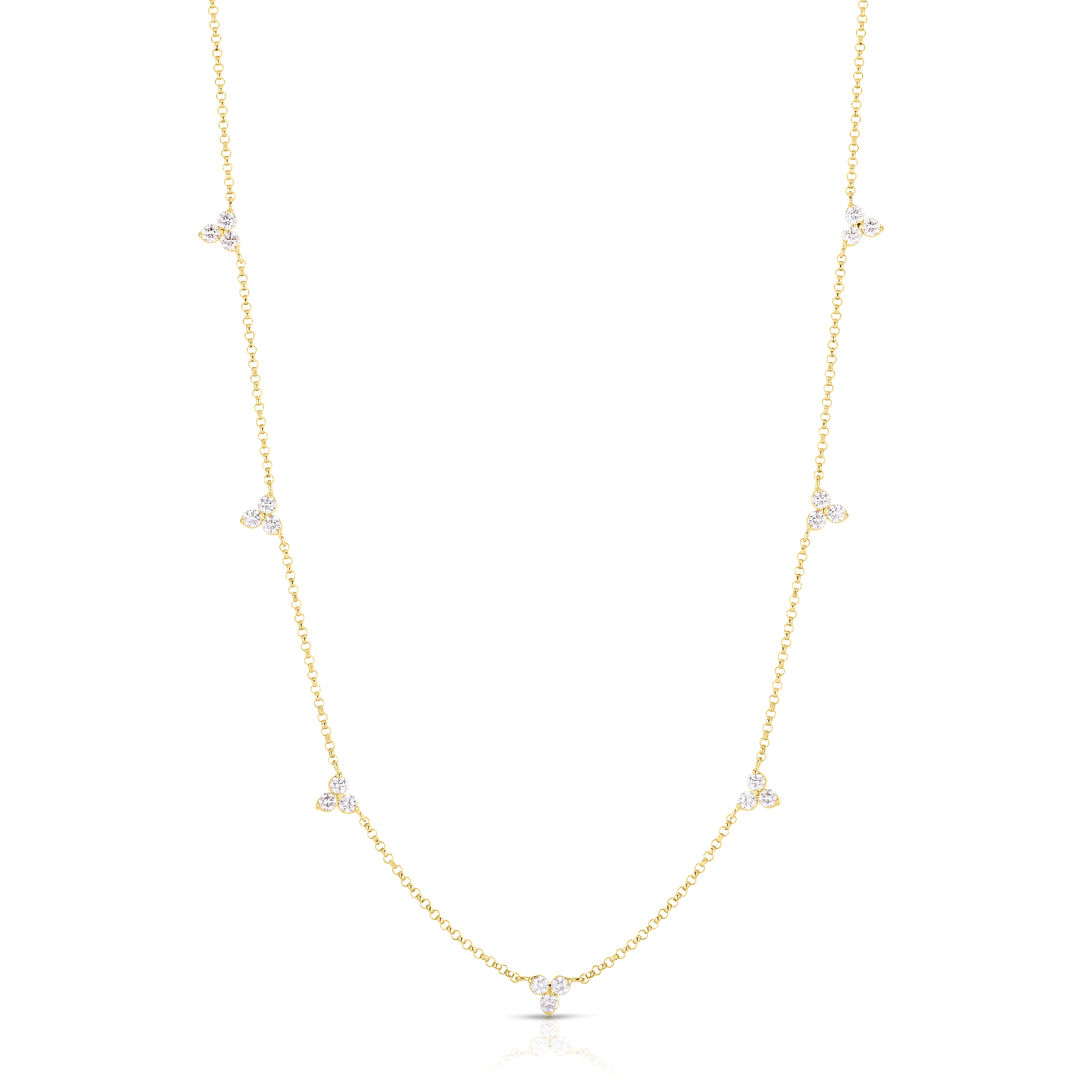 18k Yellow Gold Diamonds By The Inch 7 Station Flower Necklace