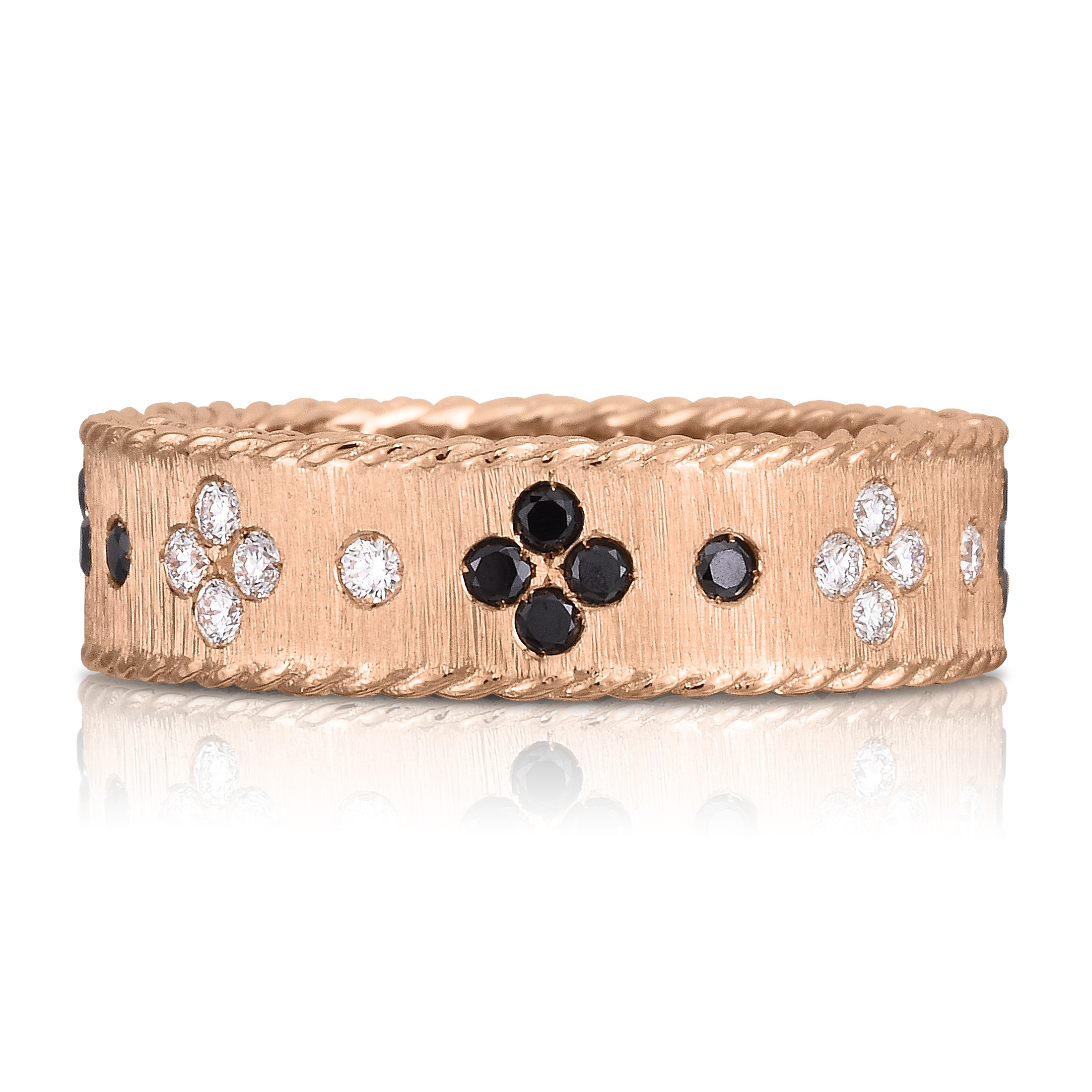 18k Rose Gold Venetian Princess Black & White Diamond Satin Finish Ring