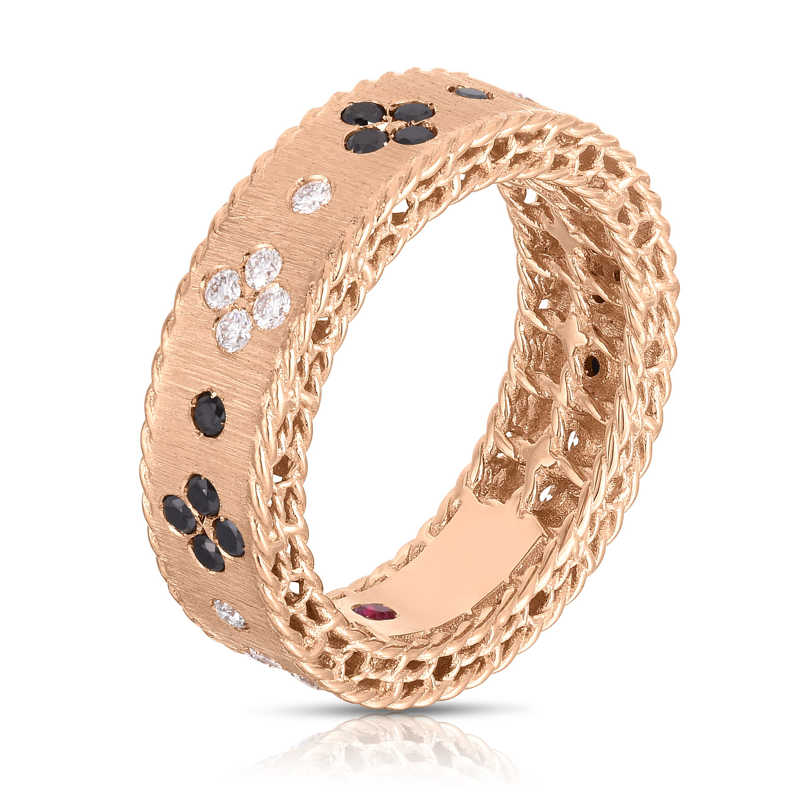 18k Rose Gold Venetian Princess Black & White Diamond Satin Finish Ring