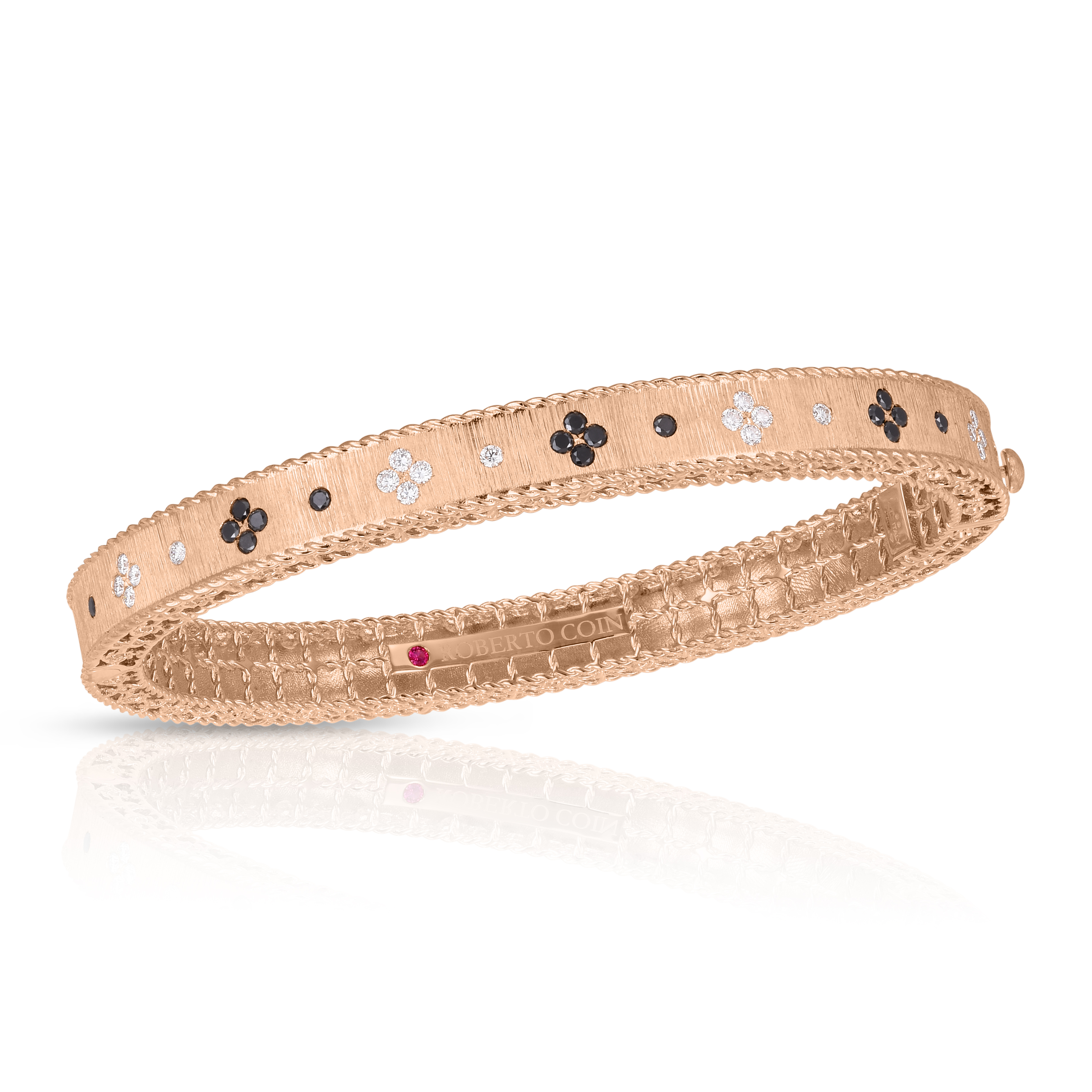 18k Rose Gold Venetian Princess Black & White Diamond Satin Finish Bangle