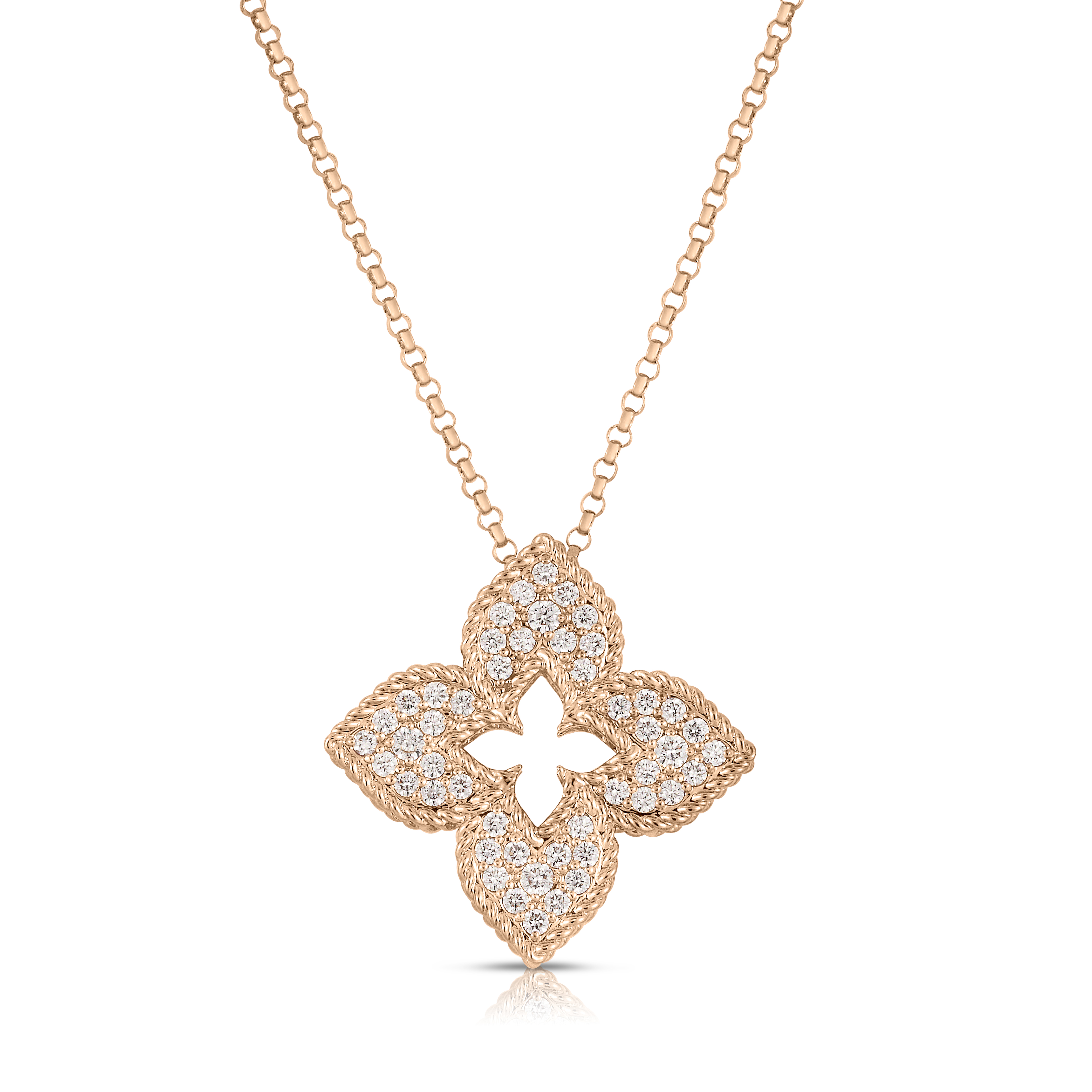 18k Rose Gold Venetian Princess Medium Pave Diamond Flower Necklace