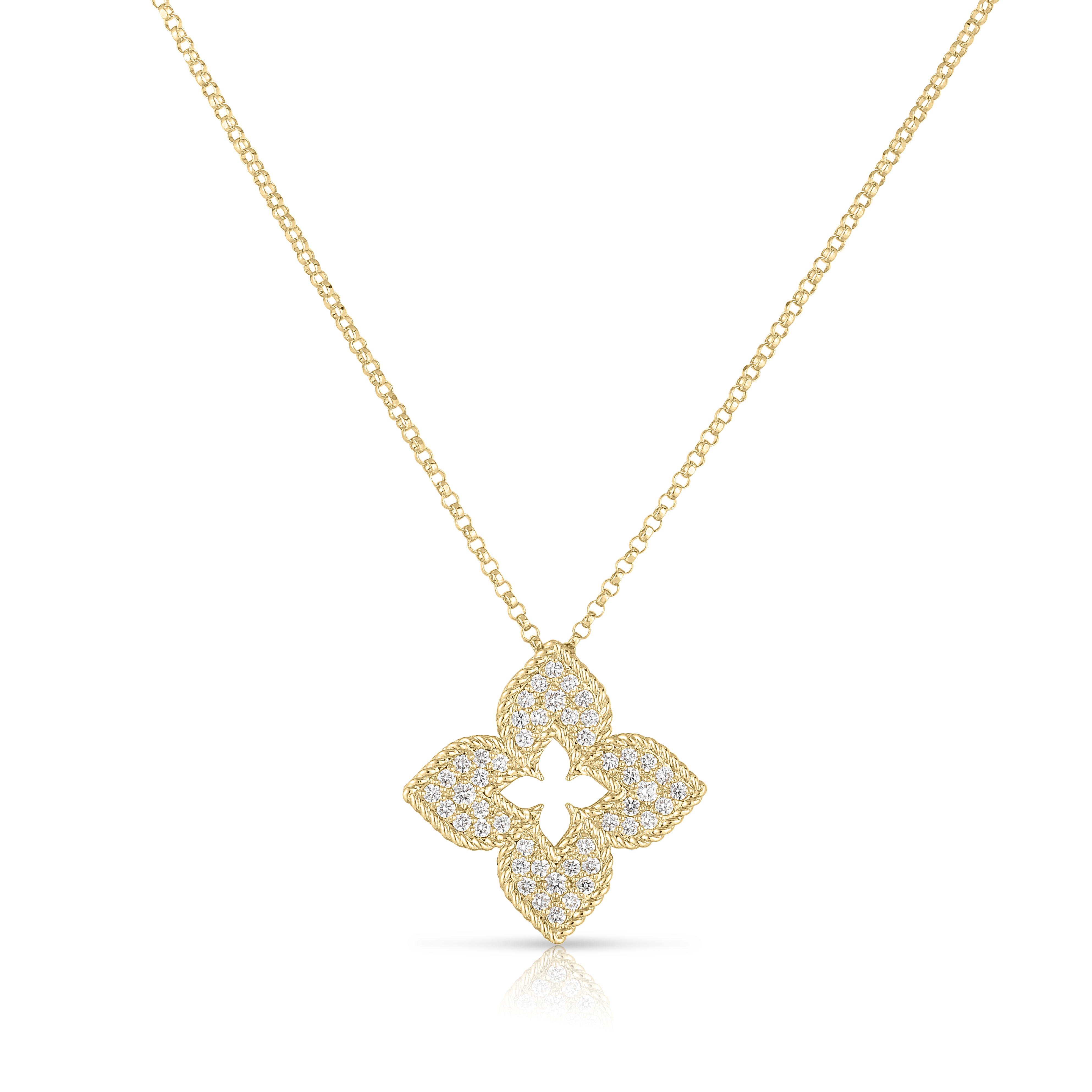 18k Yellow Gold Venetian Princess Pave Diamond Flower Necklace