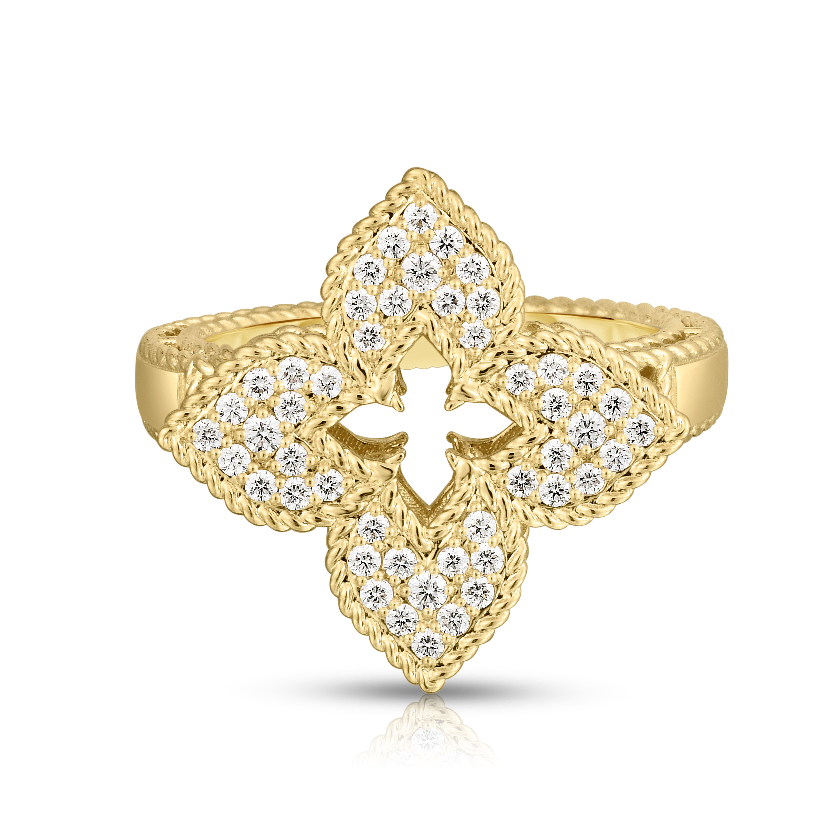 18k Yellow Gold Venetian Princess Medium Pave Diamond Flower Ring