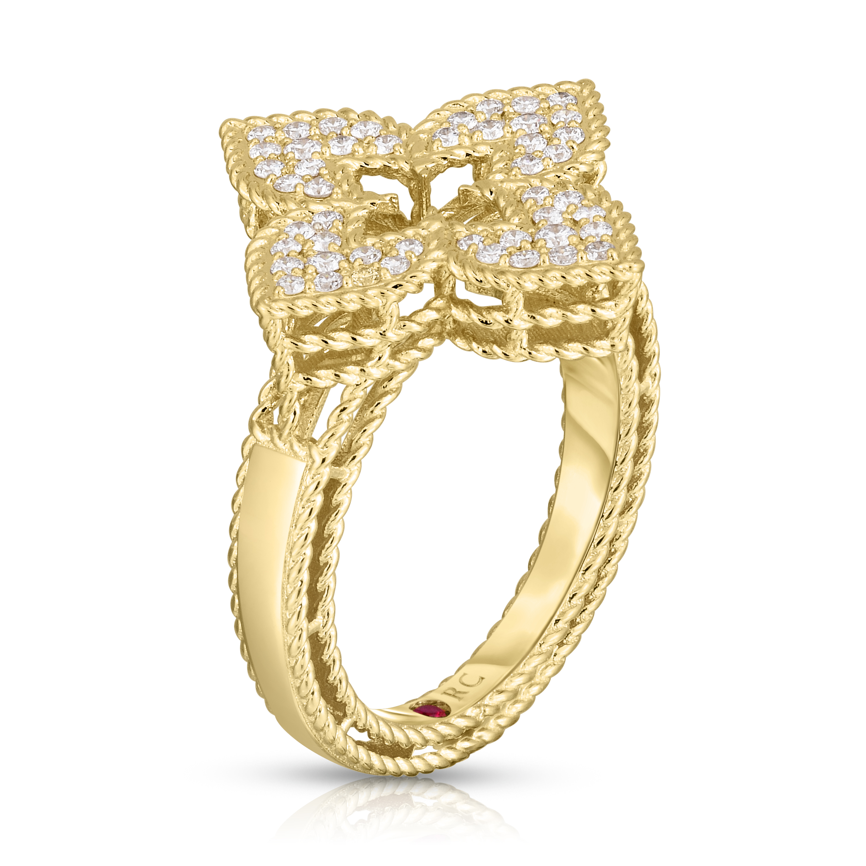 18k Yellow Gold Venetian Princess Medium Pave Diamond Flower Ring