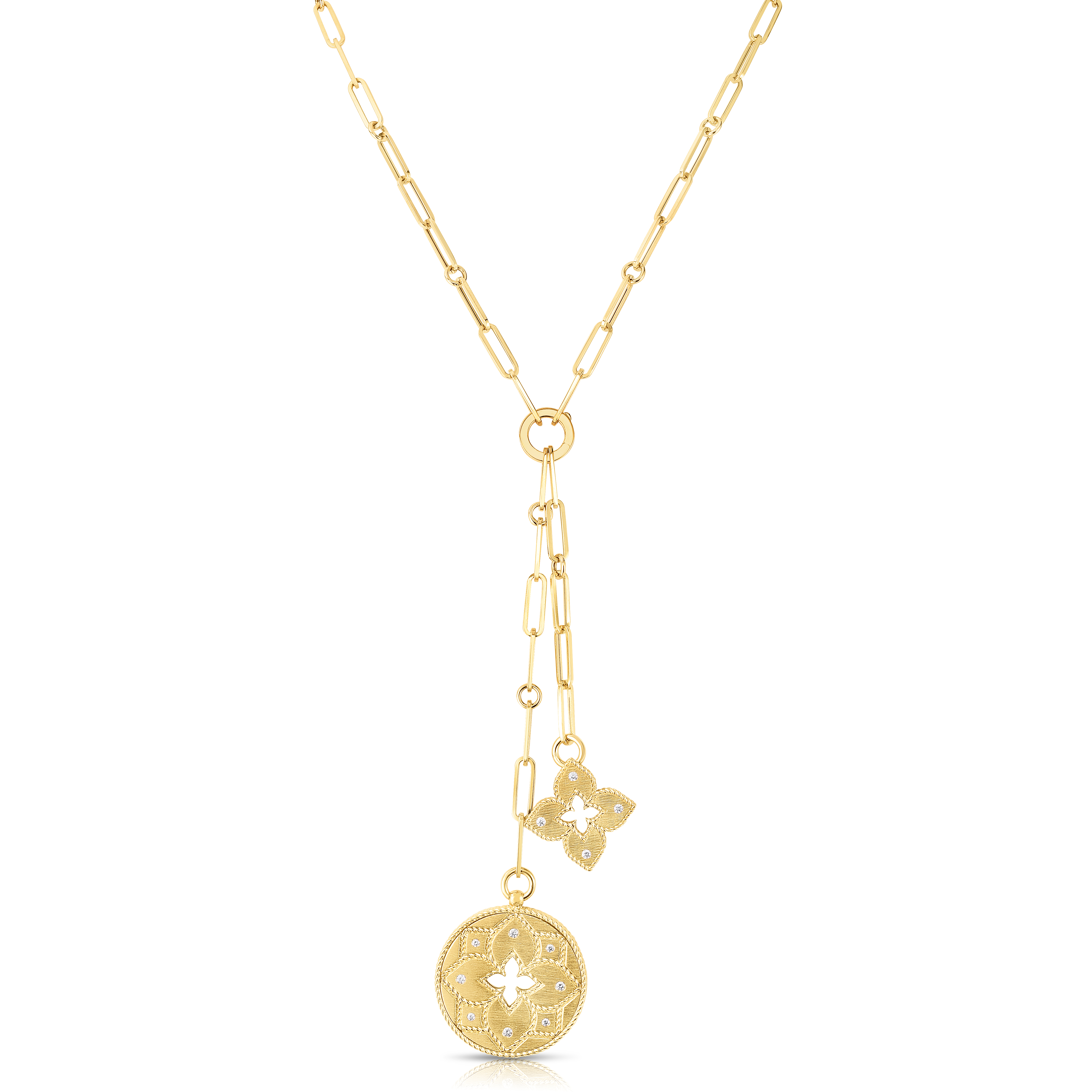 18k Yellow Gold Venetian Princess Double Diamond Medallion Necklace