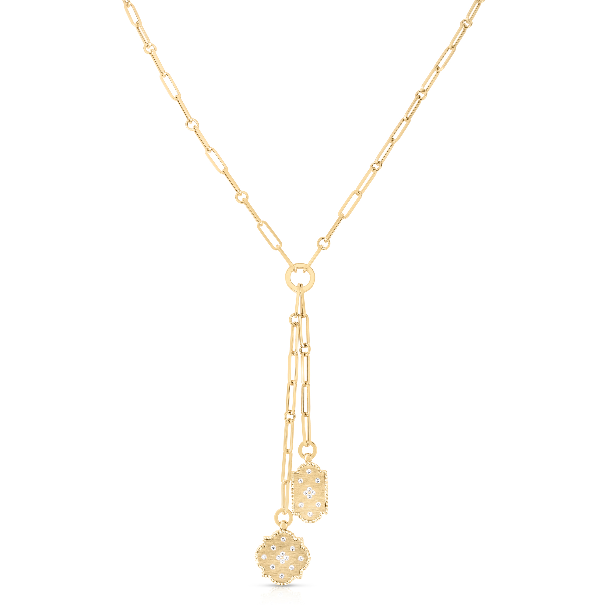 18k Yellow Gold Venetian Princess Double Diamond Medallion Necklace