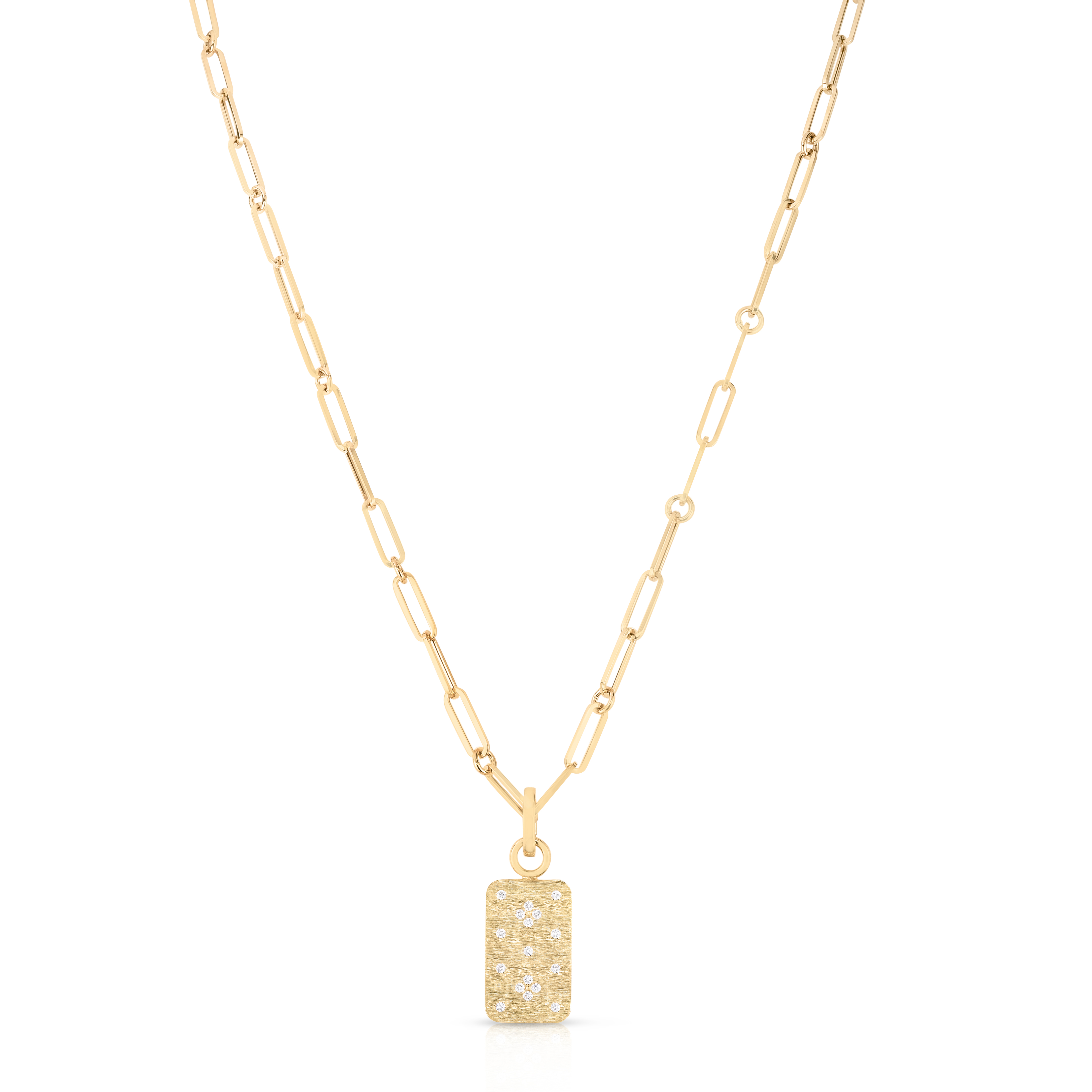 18k Yellow Gold Venetian Princess Diamond Dog Tag Medallion Necklace