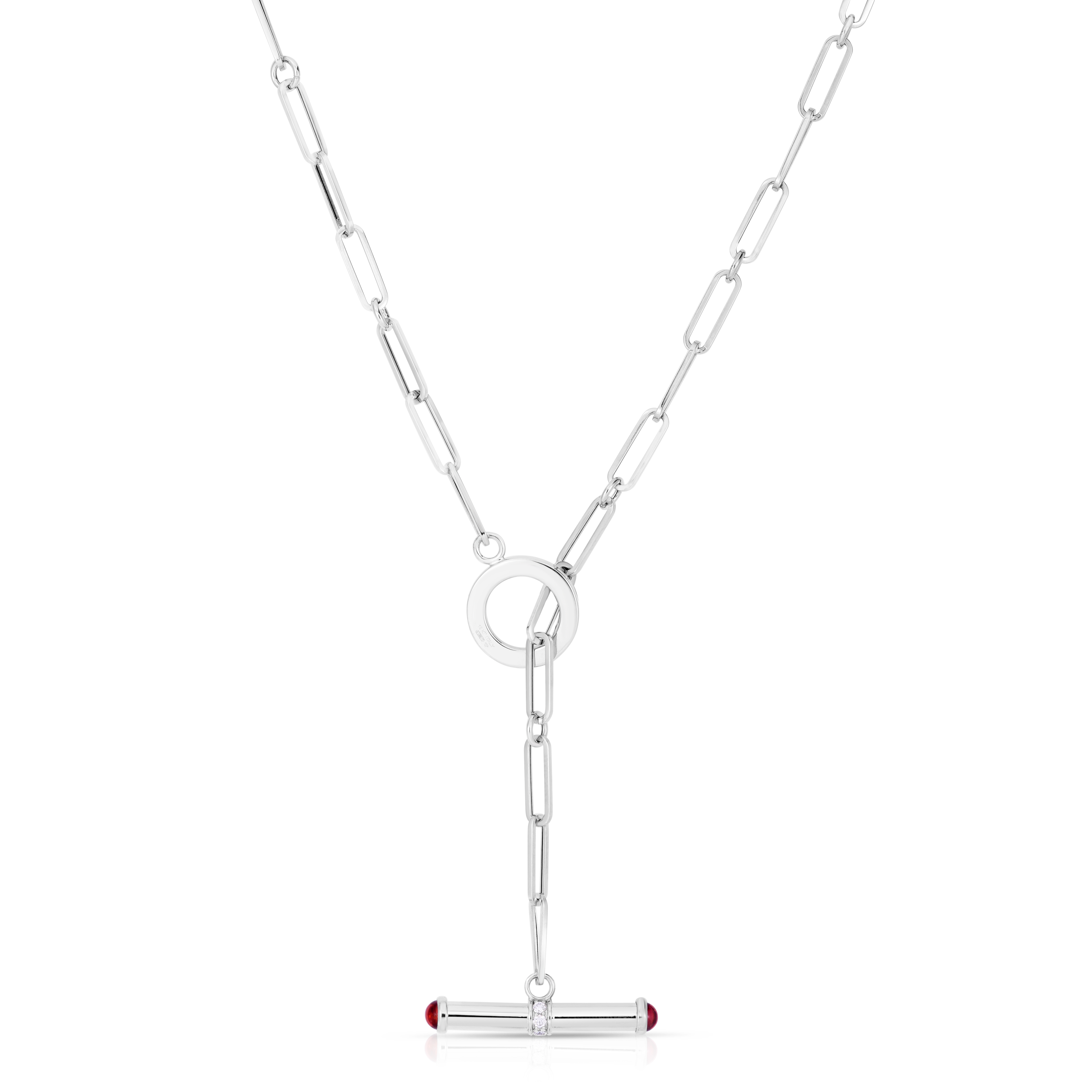 18k White Designer Gold Diamond Accent Toggle Paperclip Necklace