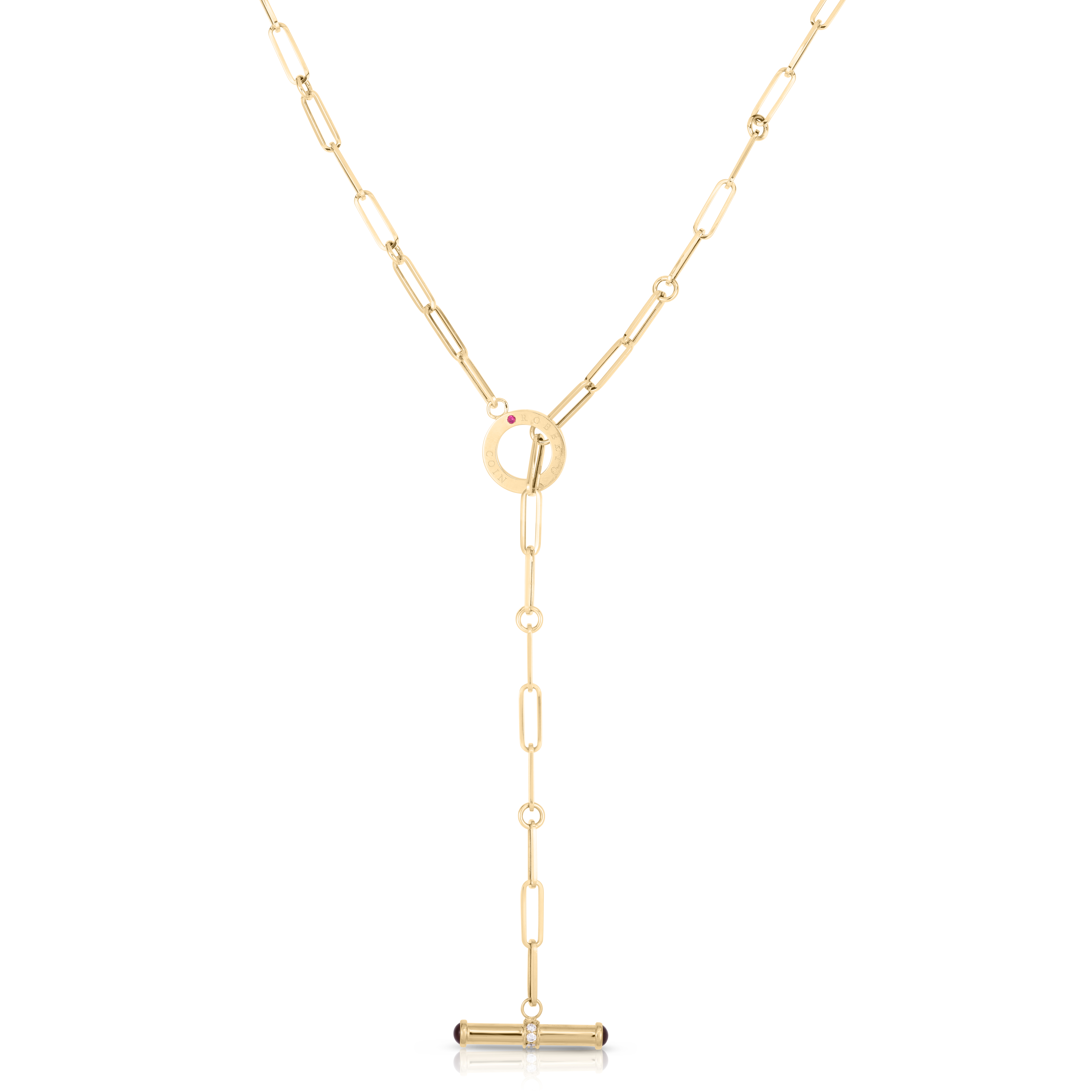 18k Yellow Designer Gold Diamond Accent Toggle Paperclip Necklace