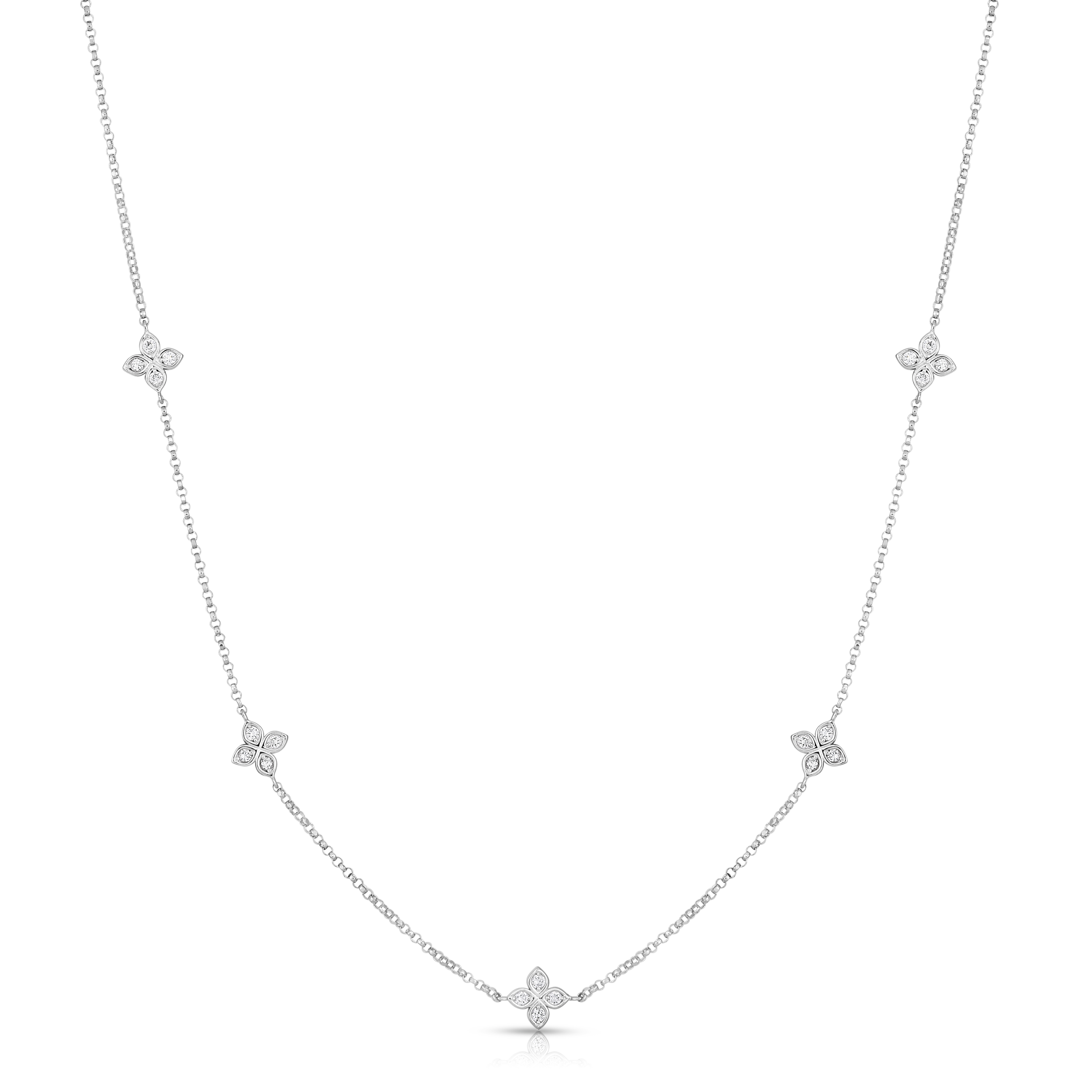 18k White Gold Love By The Inch 5 Station Flower Necklace