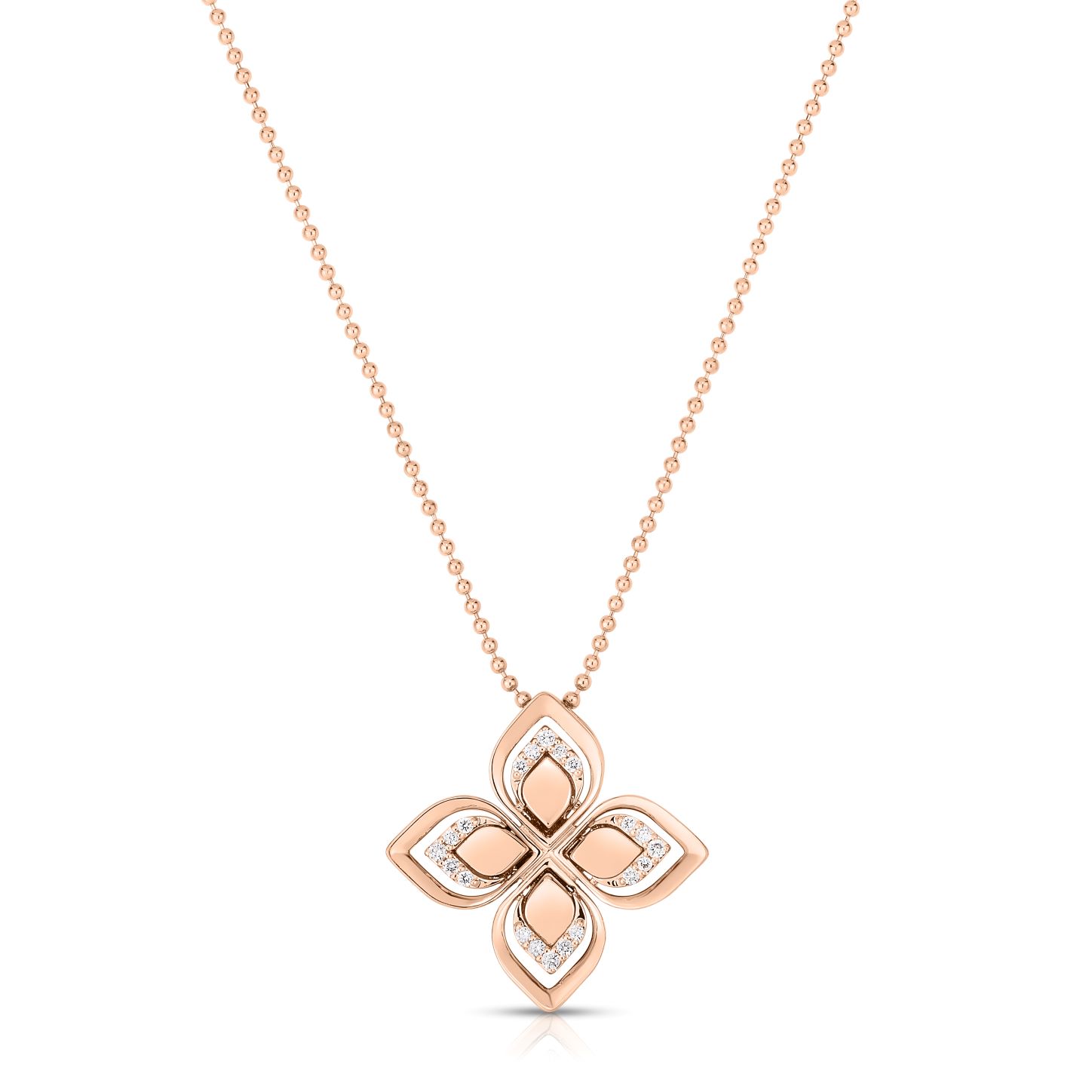 18k Rose Gold Venetian Princess Open Frame Diamond Flower Necklace