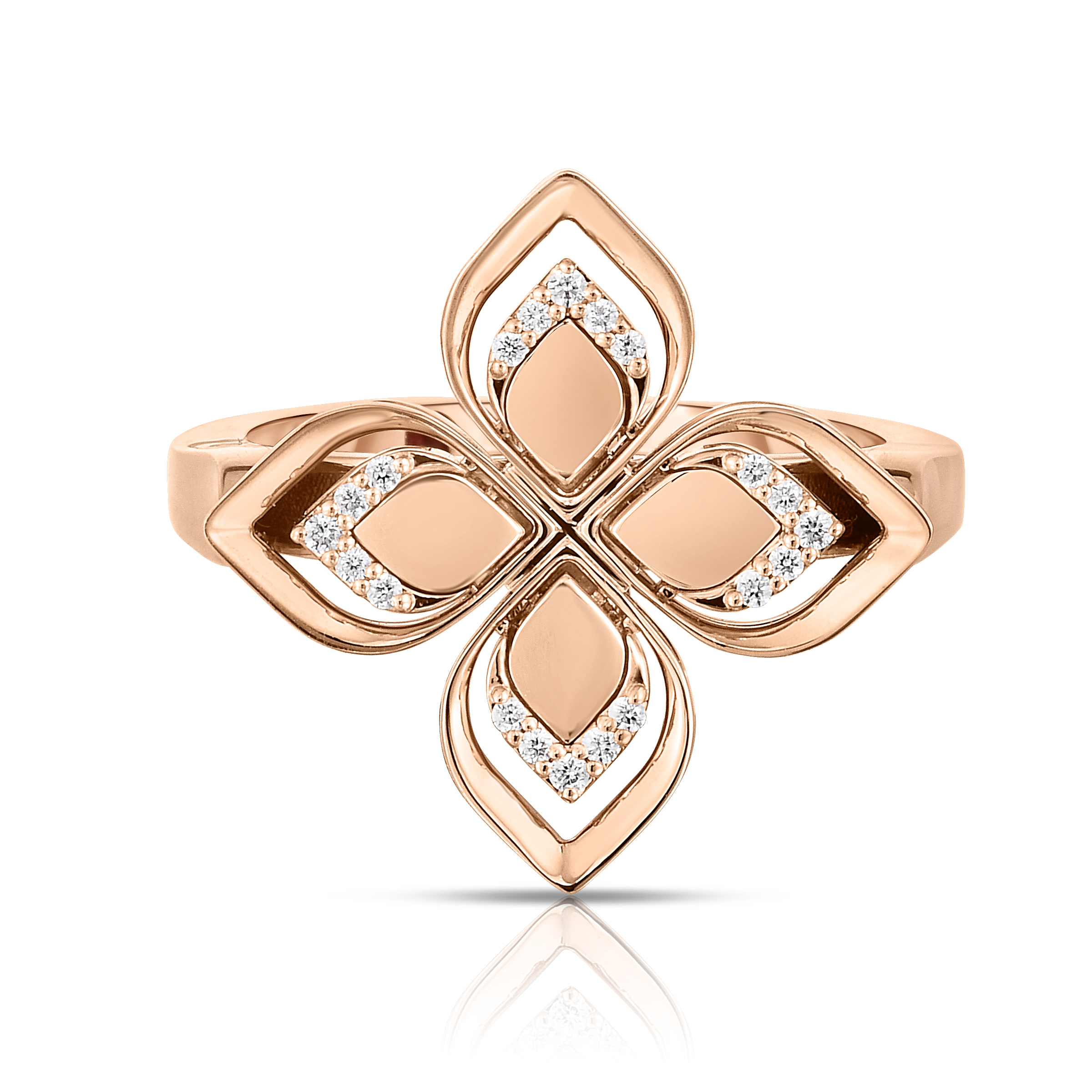 18k Rose Gold Venetian Princess Open Frame Diamond Flower Ring