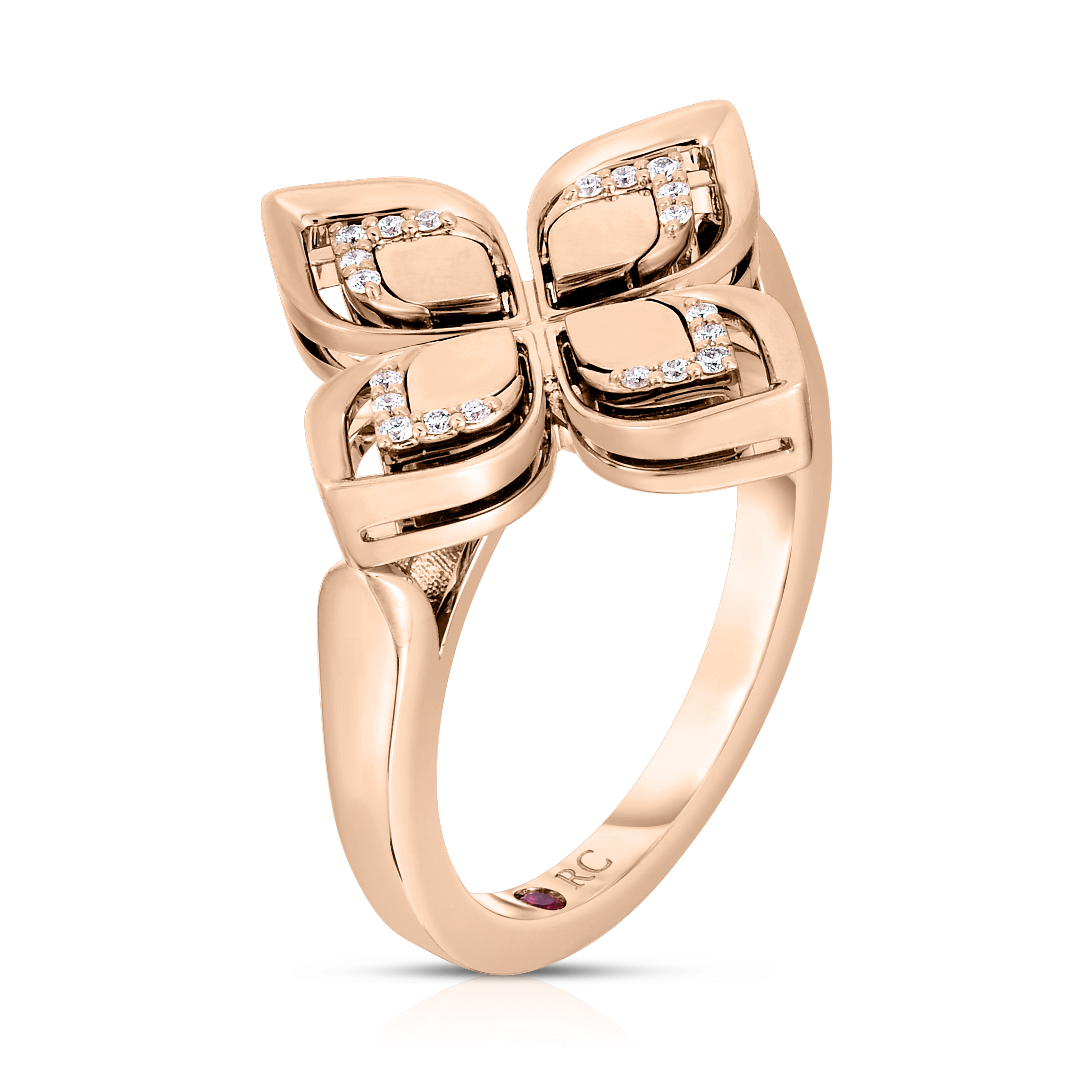 18k Rose Gold Venetian Princess Open Frame Diamond Flower Ring