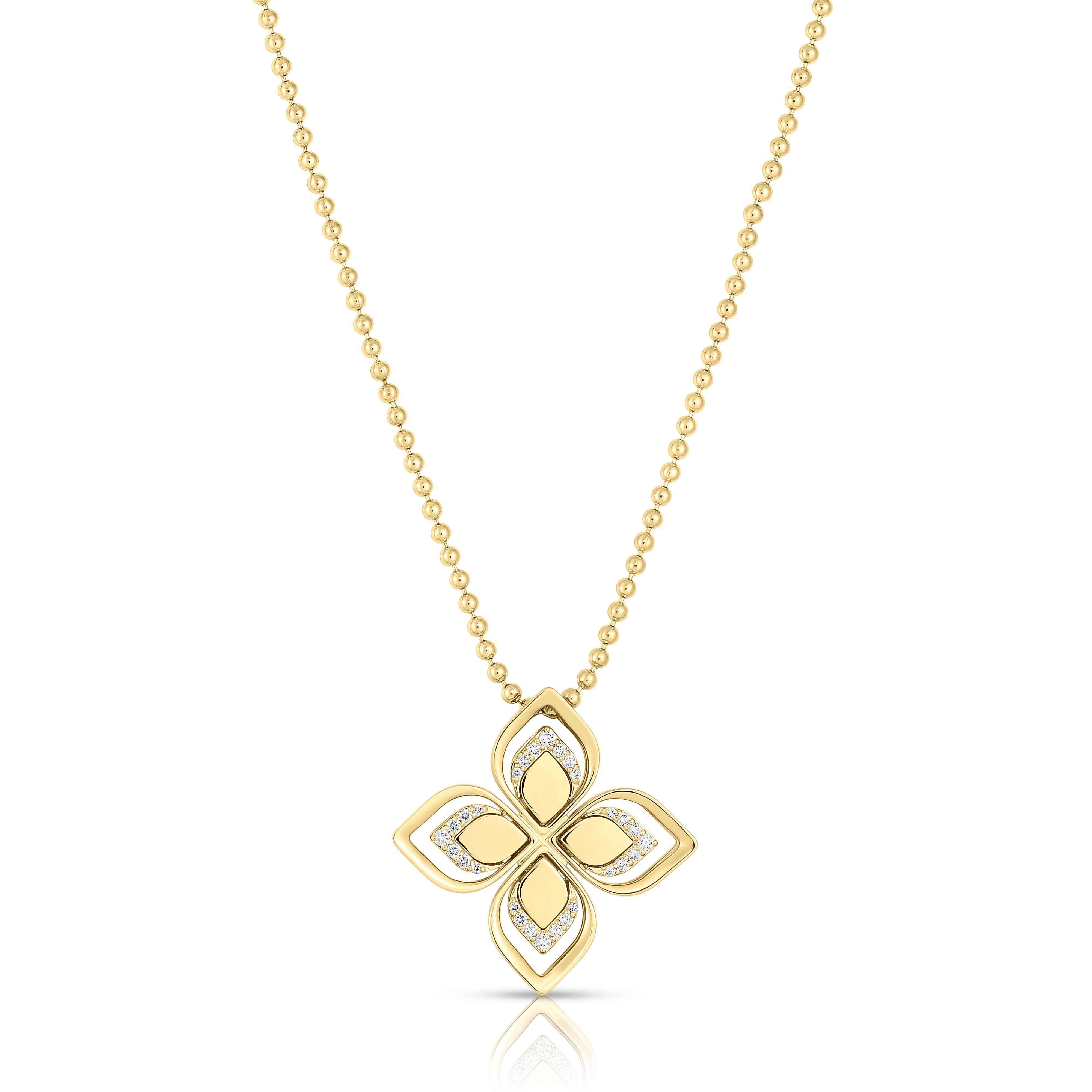 18k Yellow Gold Venetian Princess Open Frame Diamond Flower Necklace