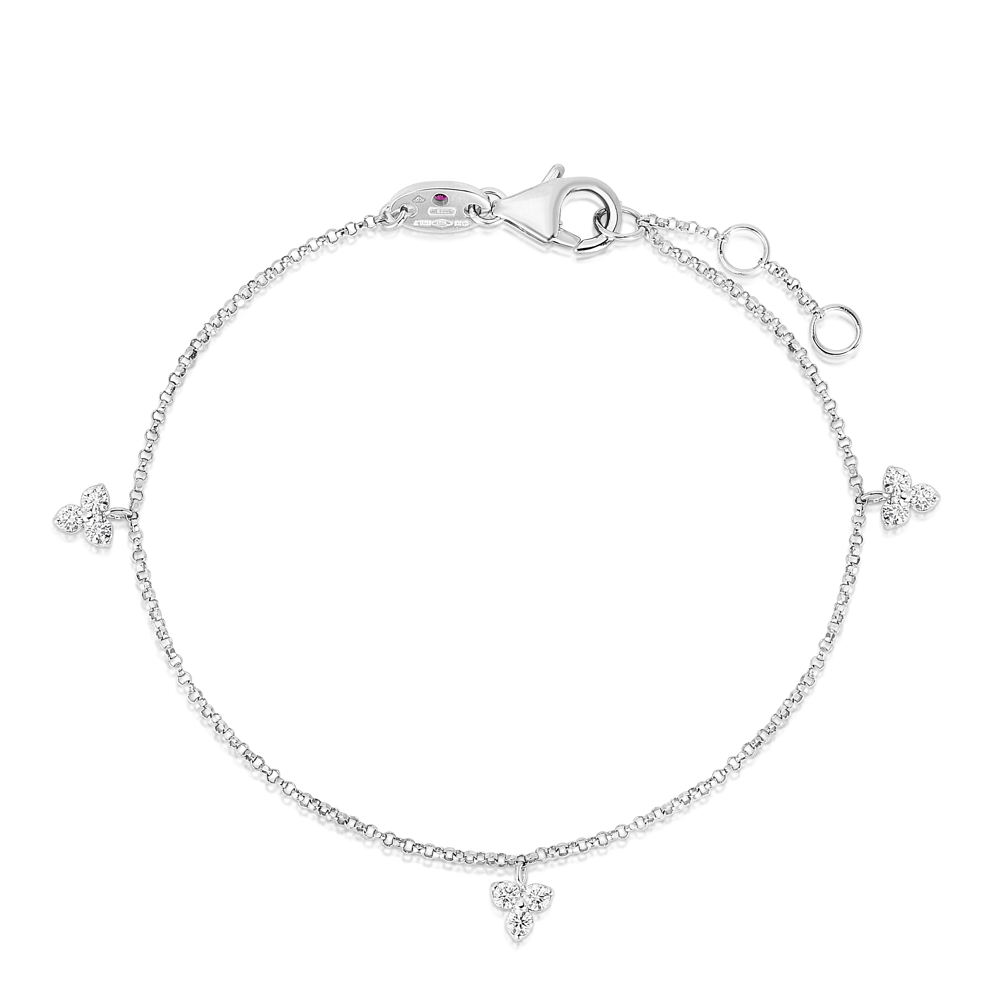 18k White Gold Love By The Inch Dangling 3 Station Diamond Cluster Bracelet