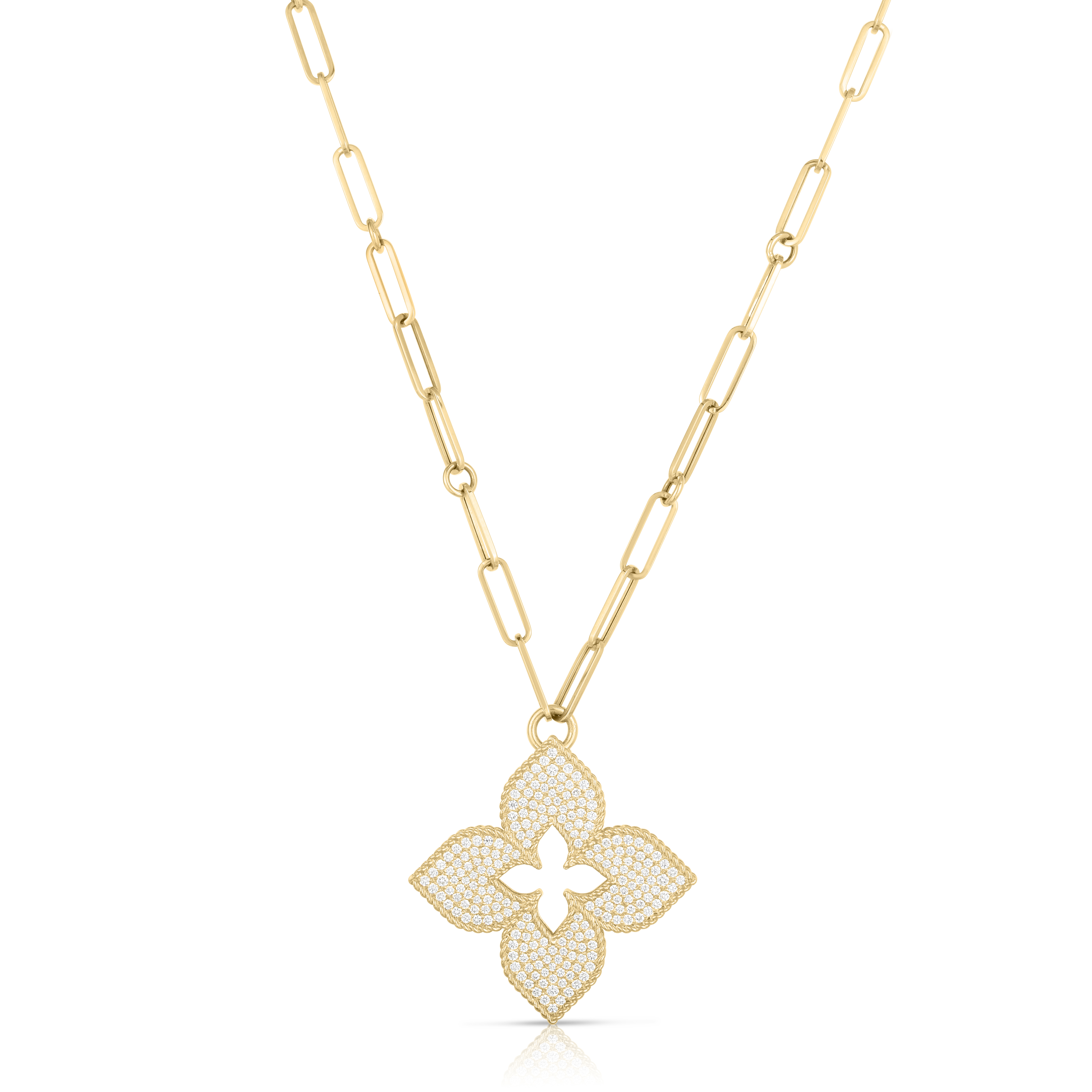 18k Yellow Gold Venetian Princess Large Pave Diamond Flower Long Necklace