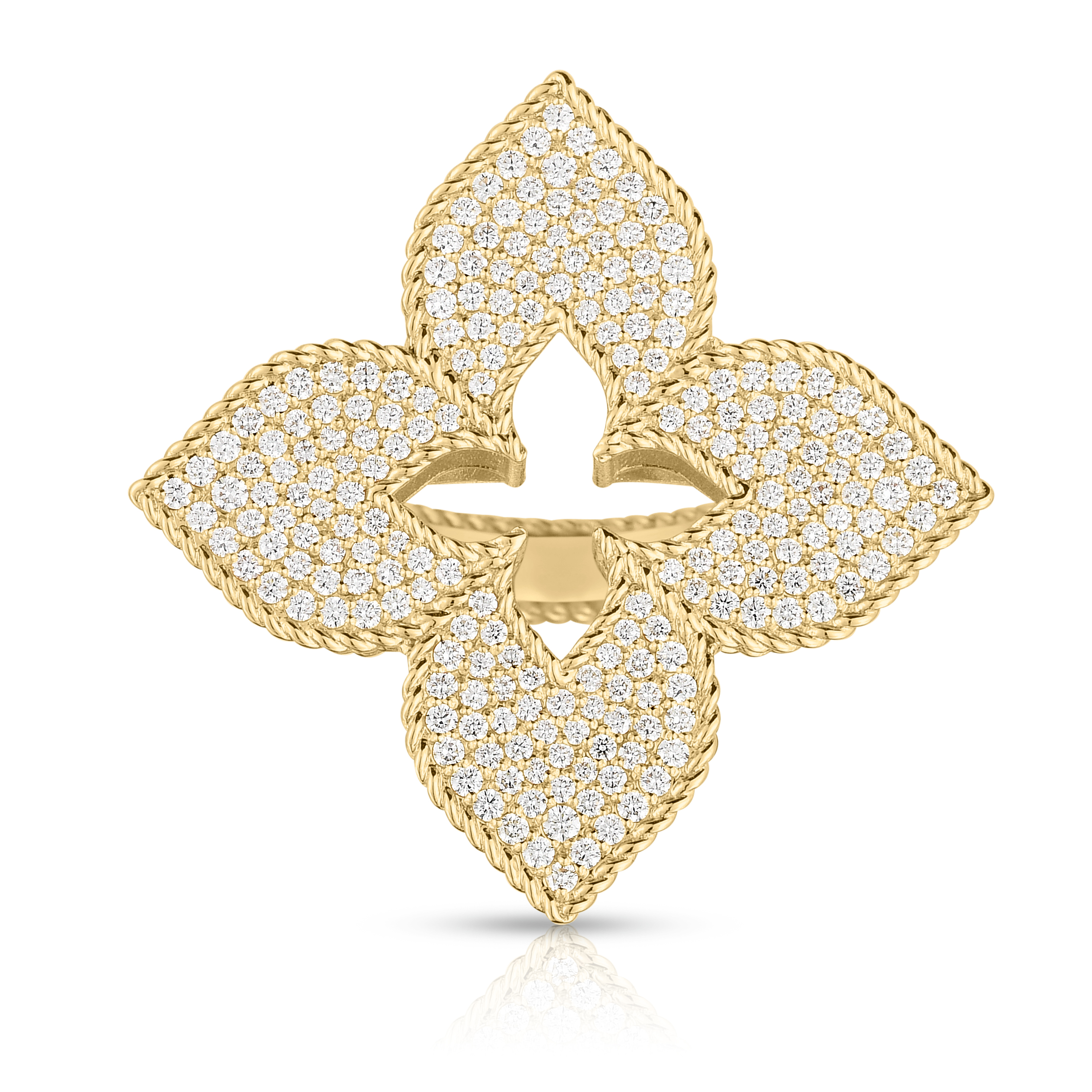 18k Yellow Gold Venetian Princess Large Pave Diamond Flower Ring