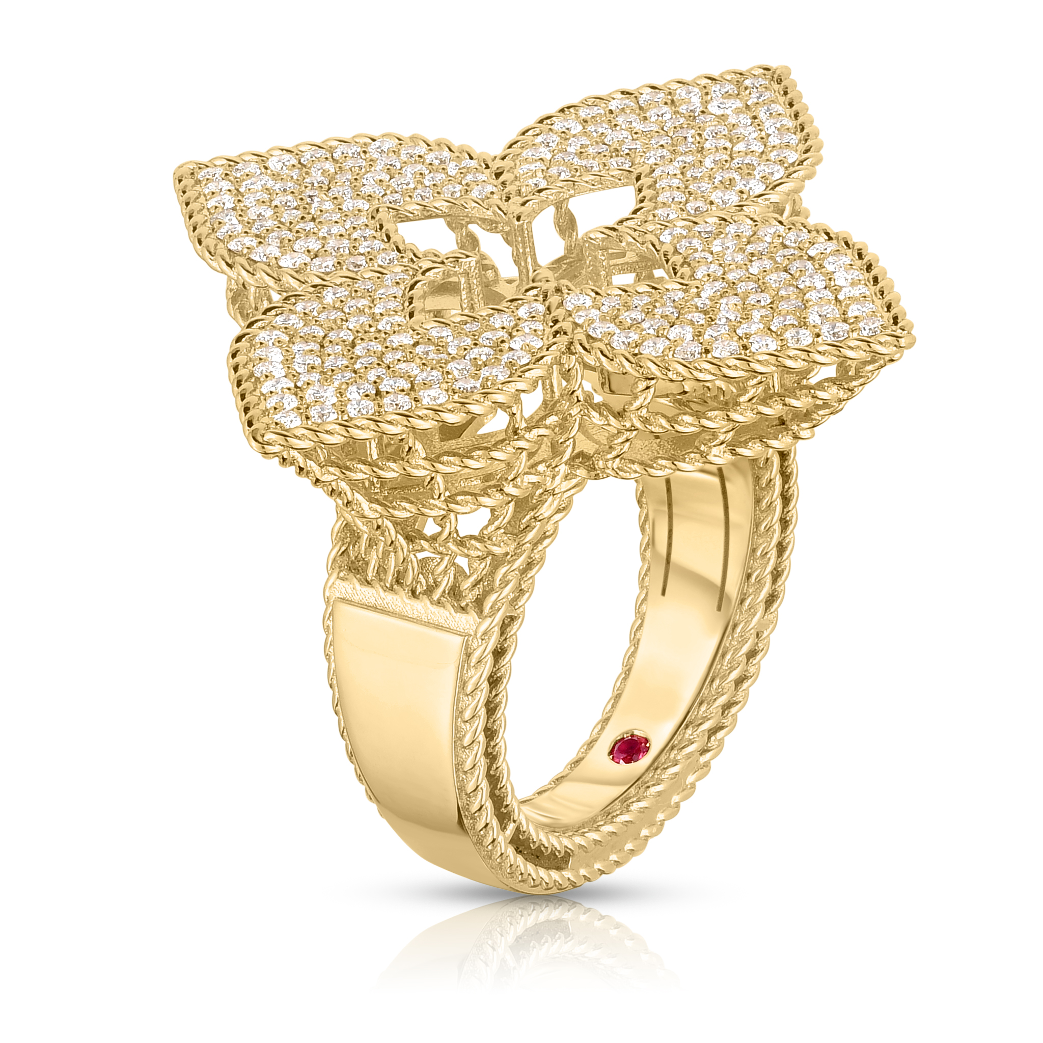 18k Yellow Gold Venetian Princess Large Pave Diamond Flower Ring