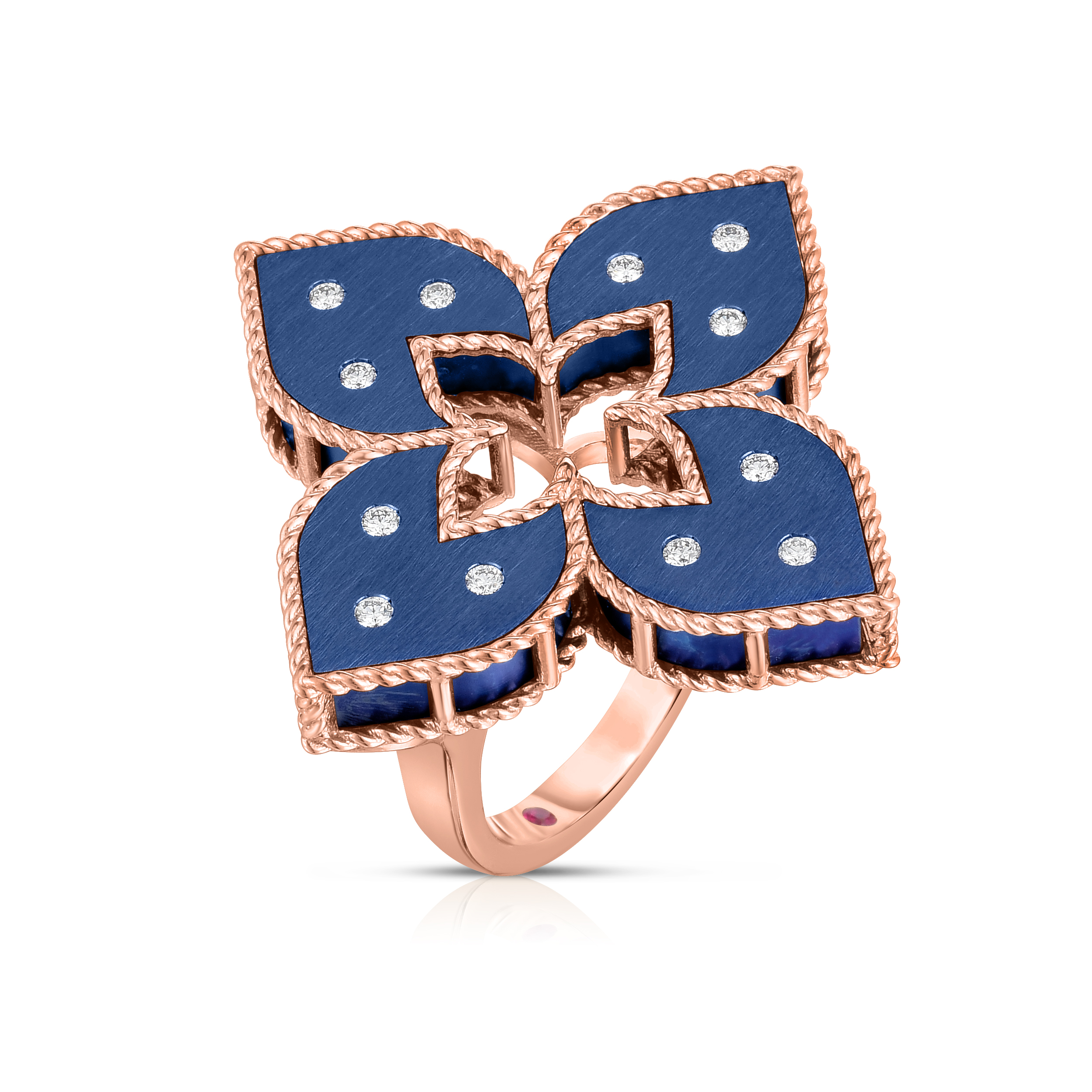 18k Rose Gold Venetian Princess Medium Diamond & Blue Titanium Flower Ring