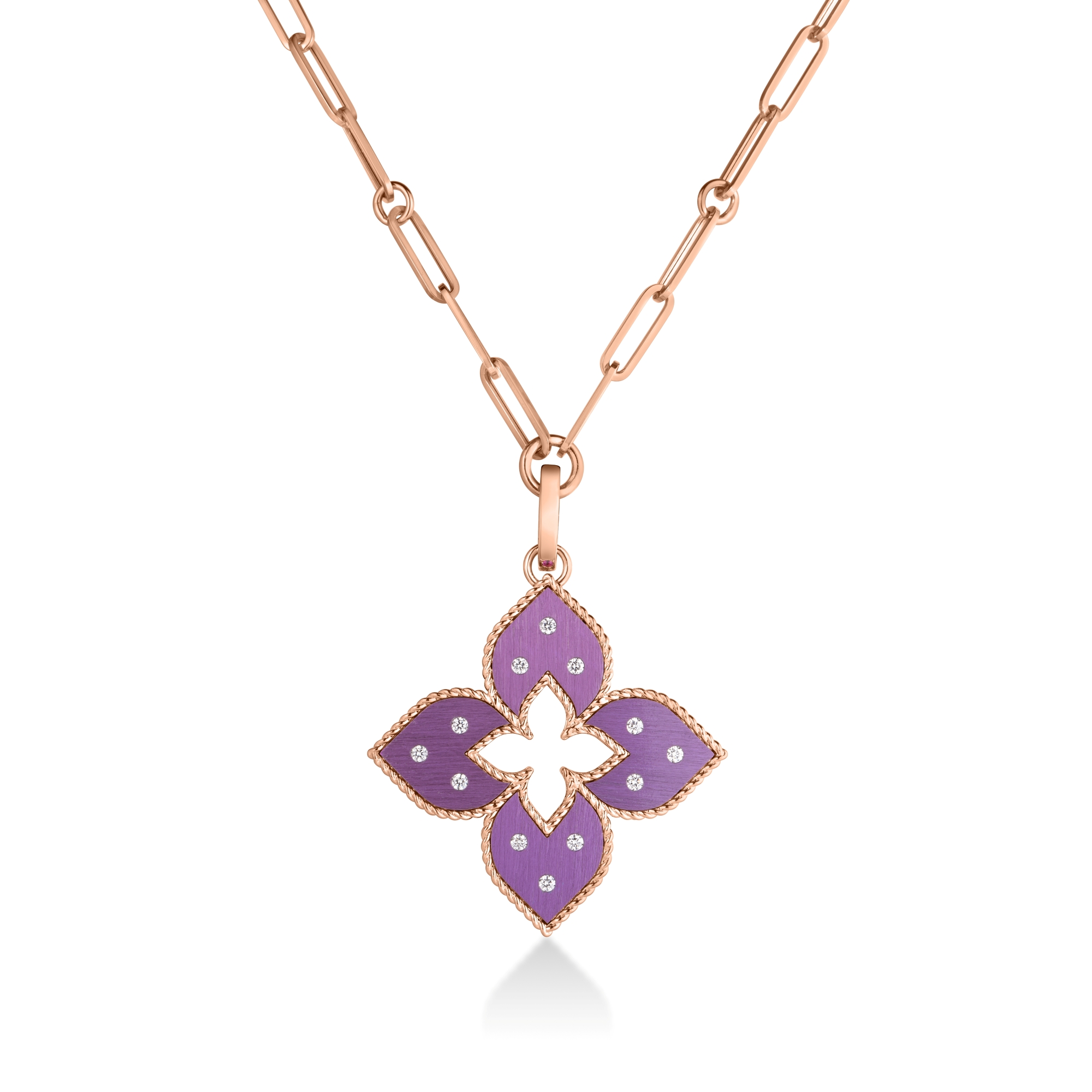 18k Rose Gold Venetian Princess Medium Diamond & Purple Titanium Flower Long Necklace